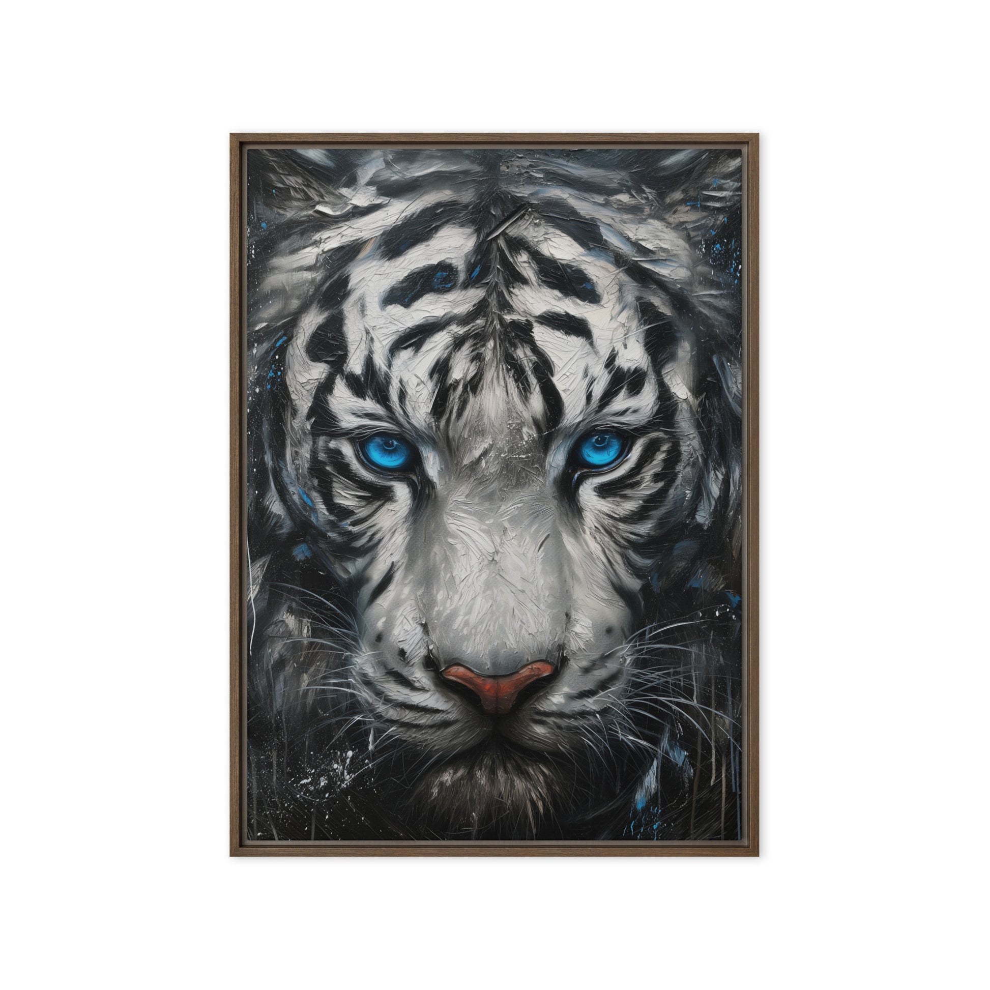 Blue Eyed Tiger Fraemd Canvas