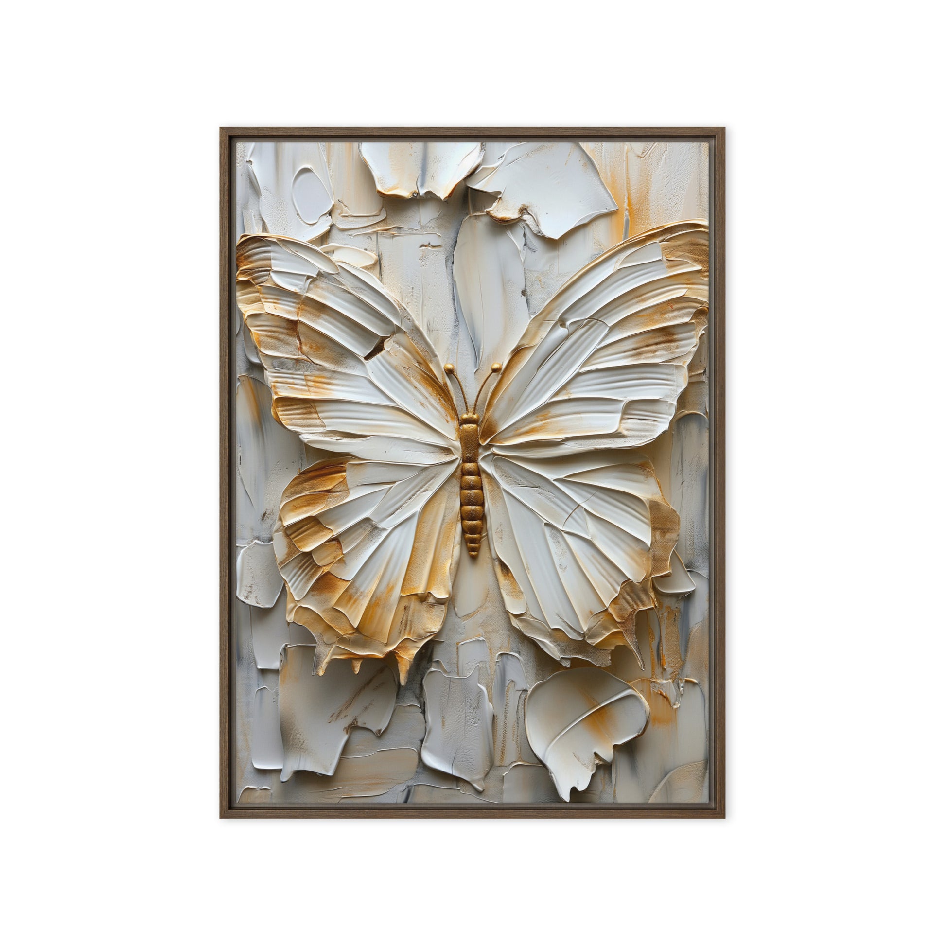 Butterfly White & Gold Modern Art Framed Canvas