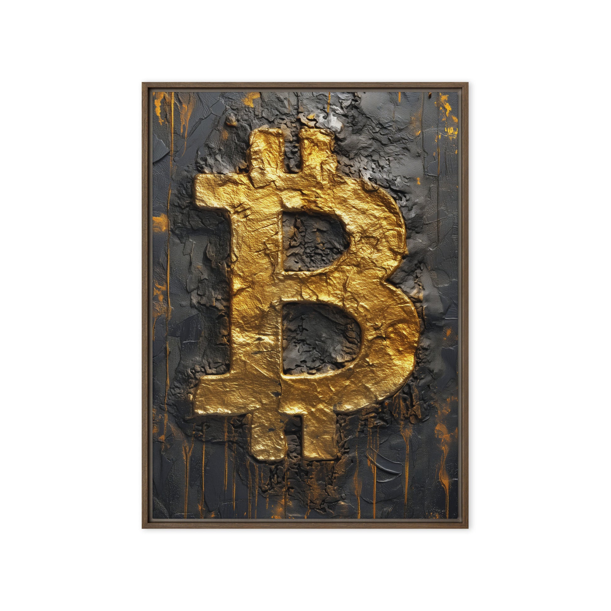 Bitcoin Black Gold Impasto Art Framed Canvas