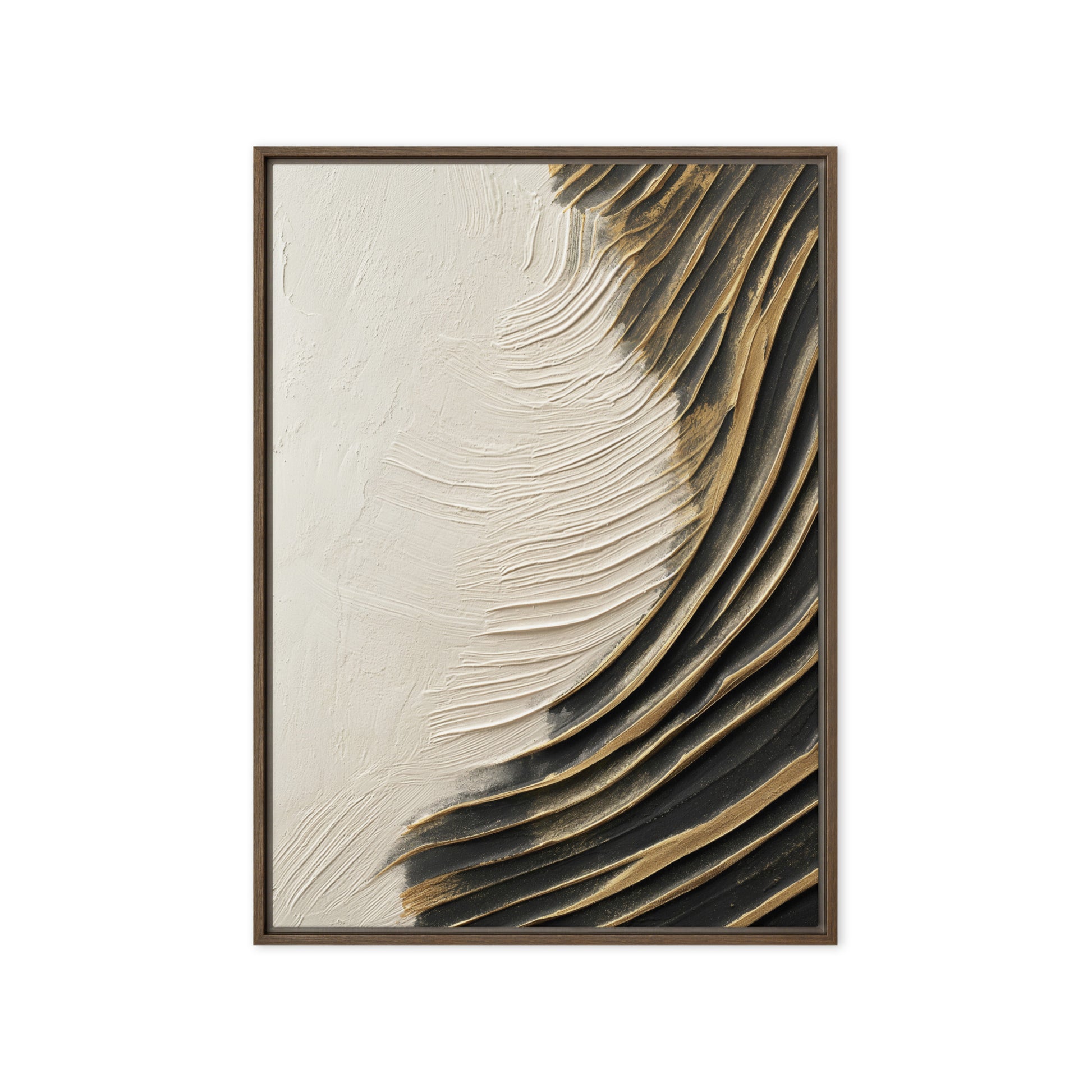 Wave White Black Gold Modern Art Framed Canvas