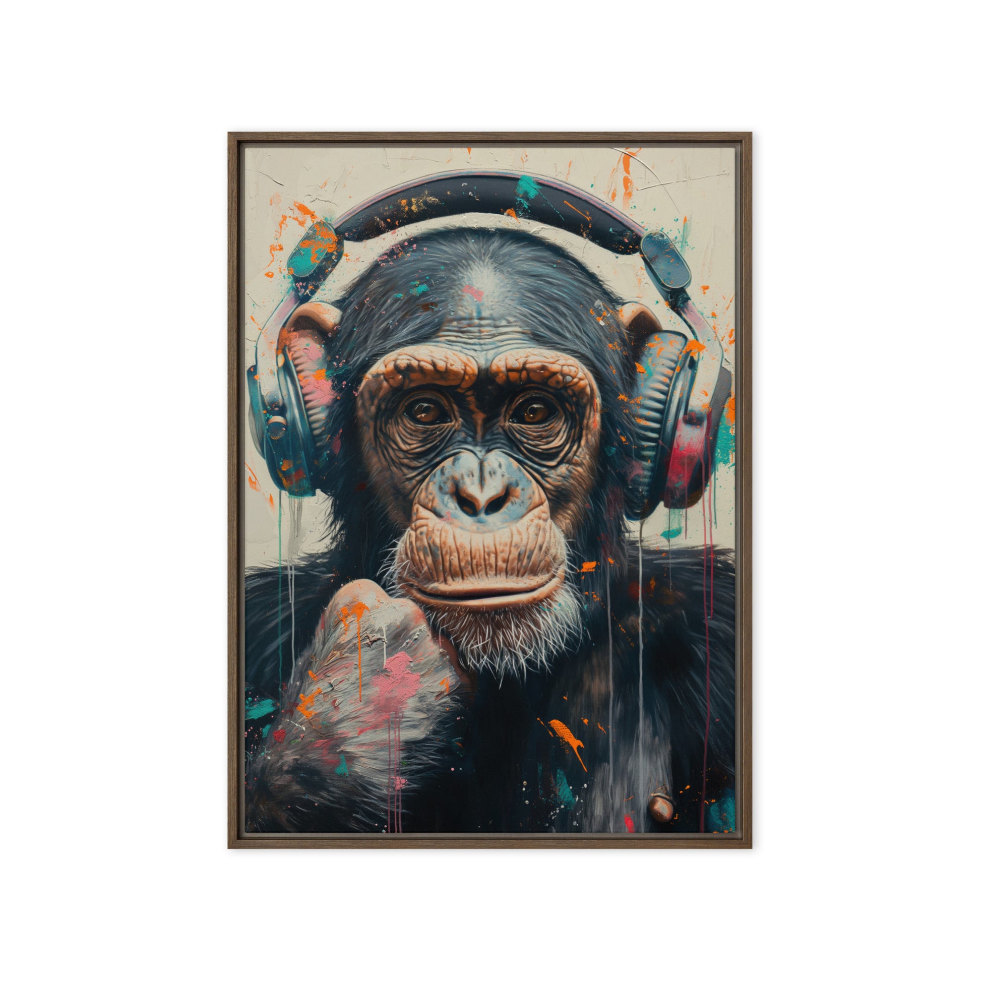 DJ Monkey Trendy Art Framed Canvas