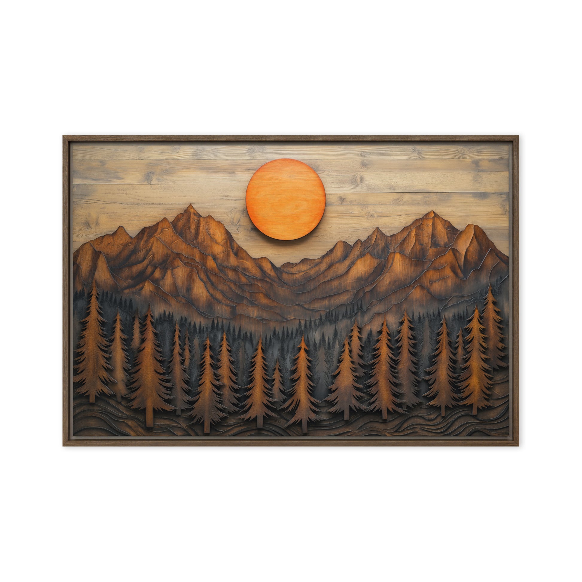 Landscape Wood Art Framed Canvas