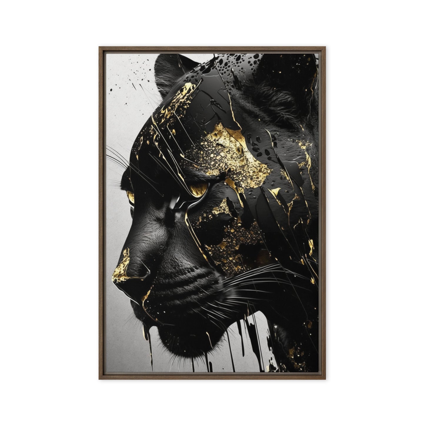 Black Panther In Gold Framed Canvas