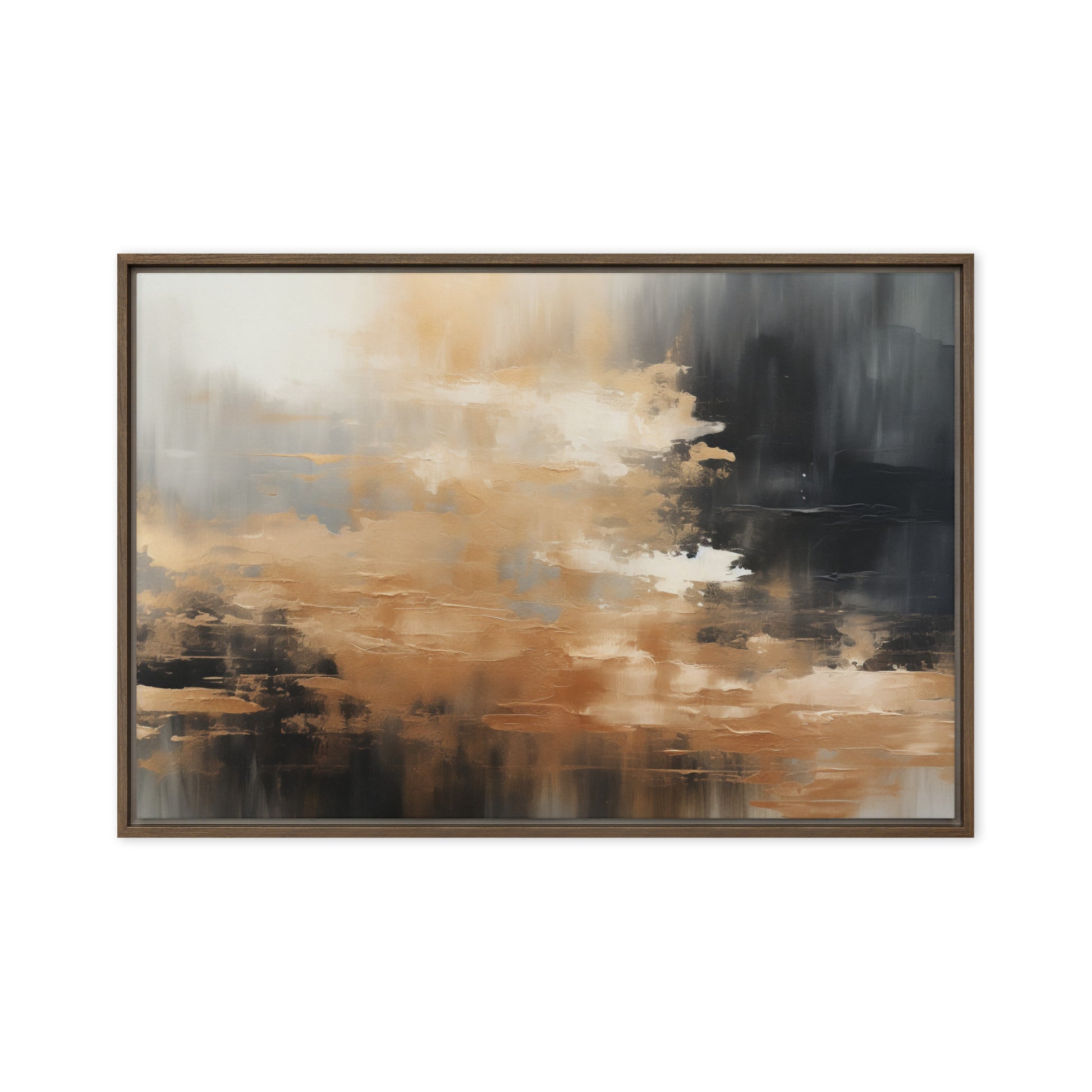 Gold Black Grey Modern Art Framed Canvas