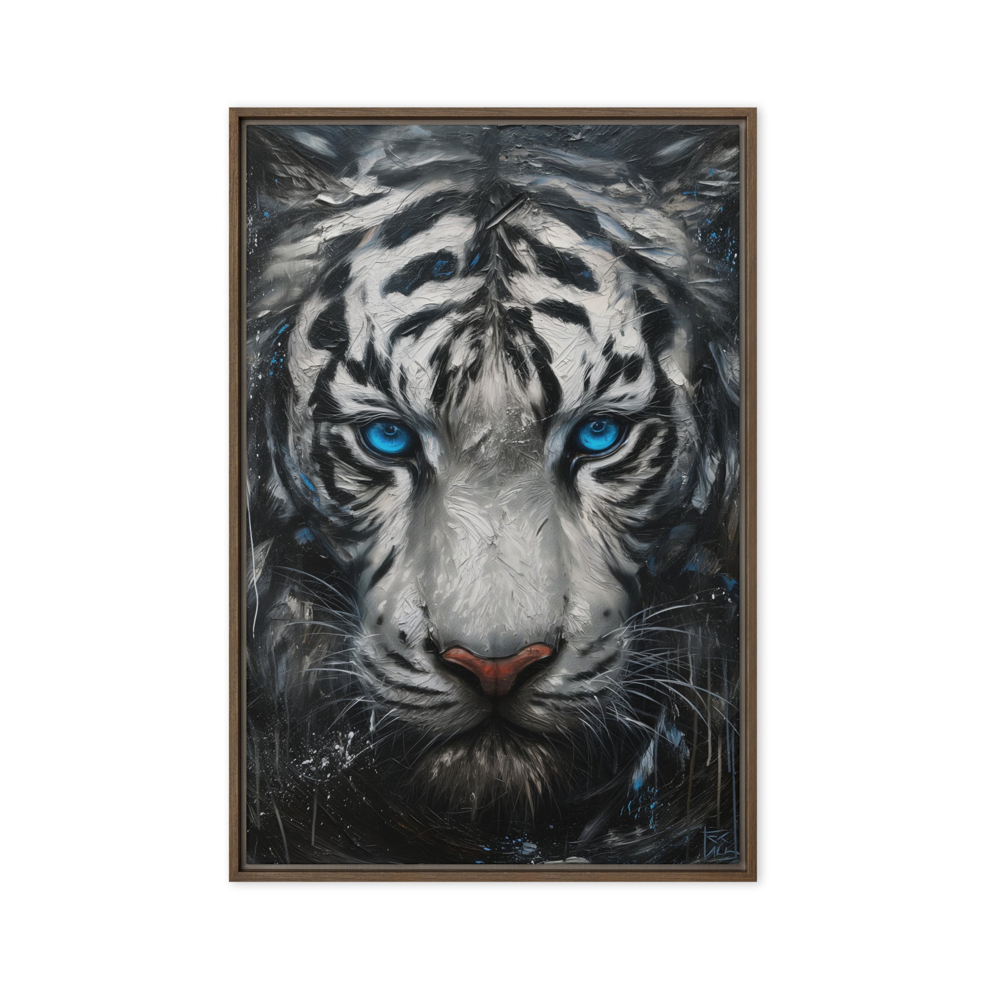 Blue Eyed Tiger Fraemd Canvas