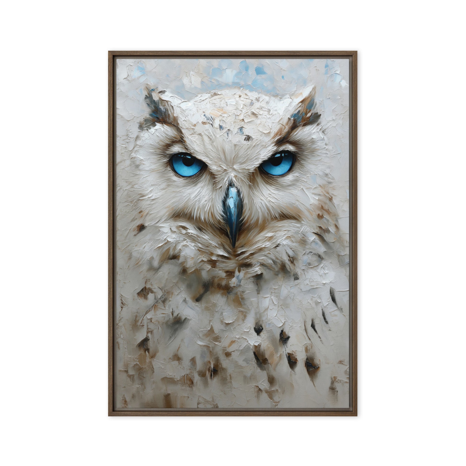 Blue Eyed White Owl Modern Art Framed Canvas