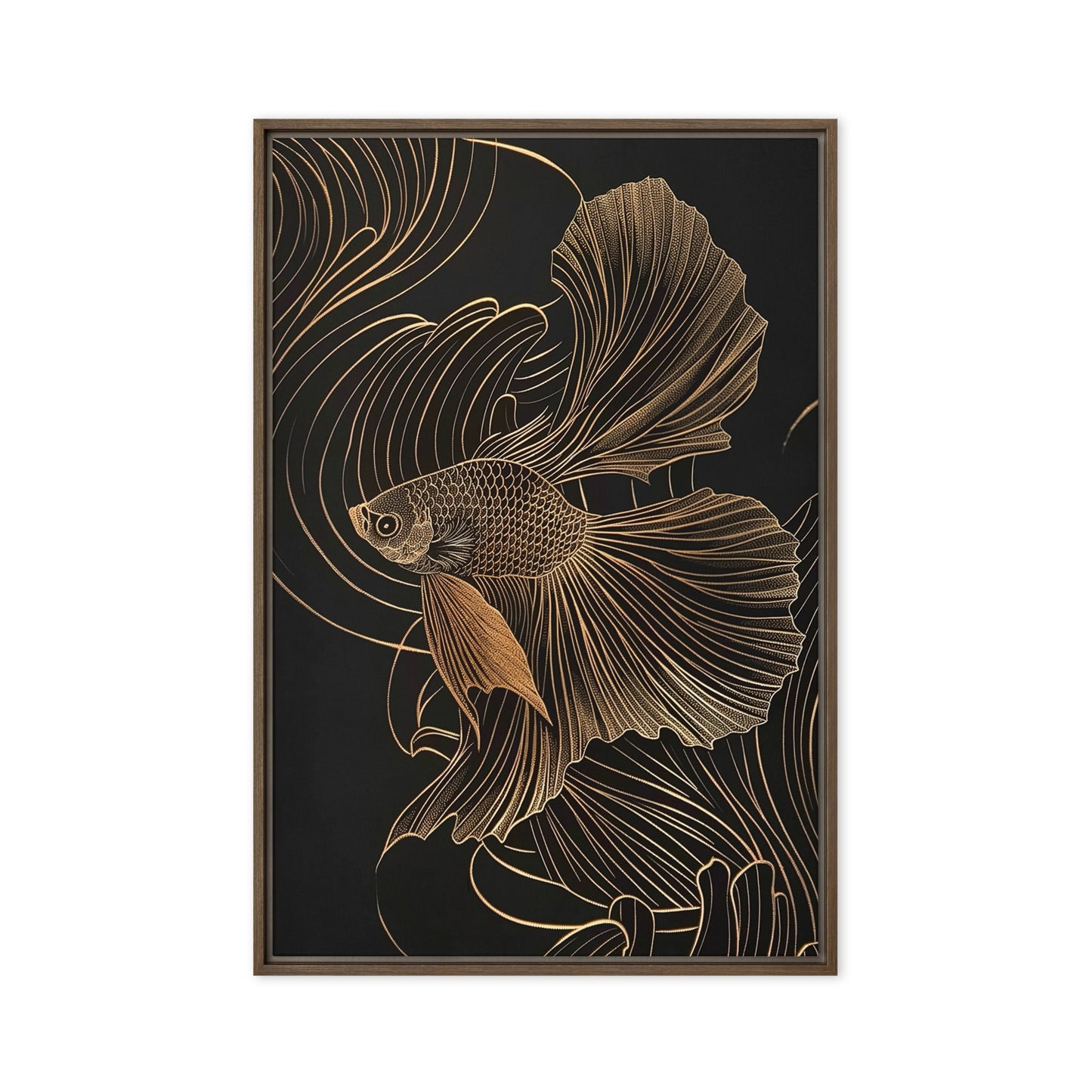 Gold Fish Line Art Framed Canvas