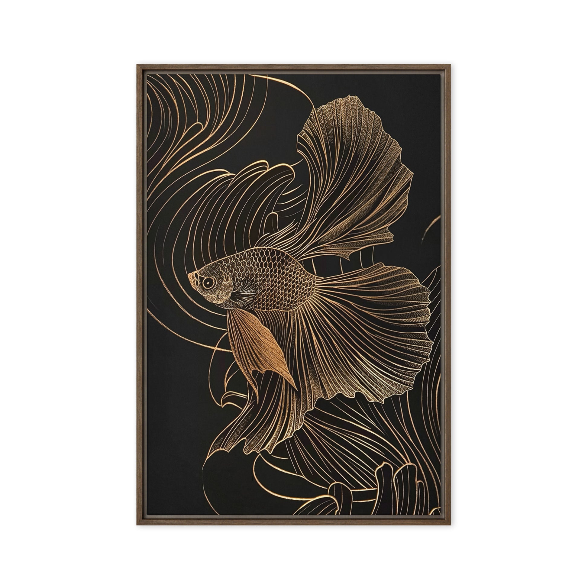 Gold Fish Line Art Framed Canvas