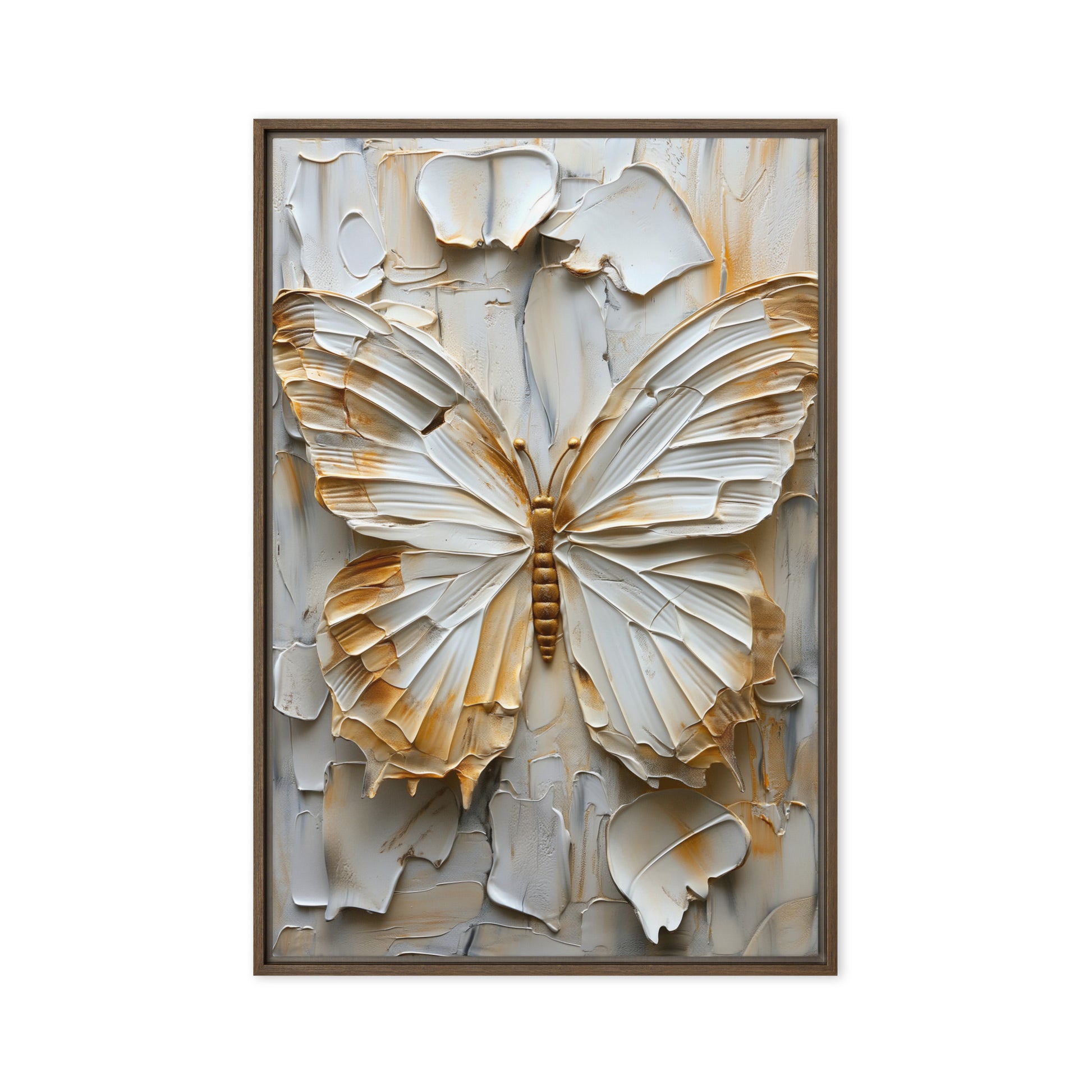 Butterfly White & Gold Modern Art Framed Canvas