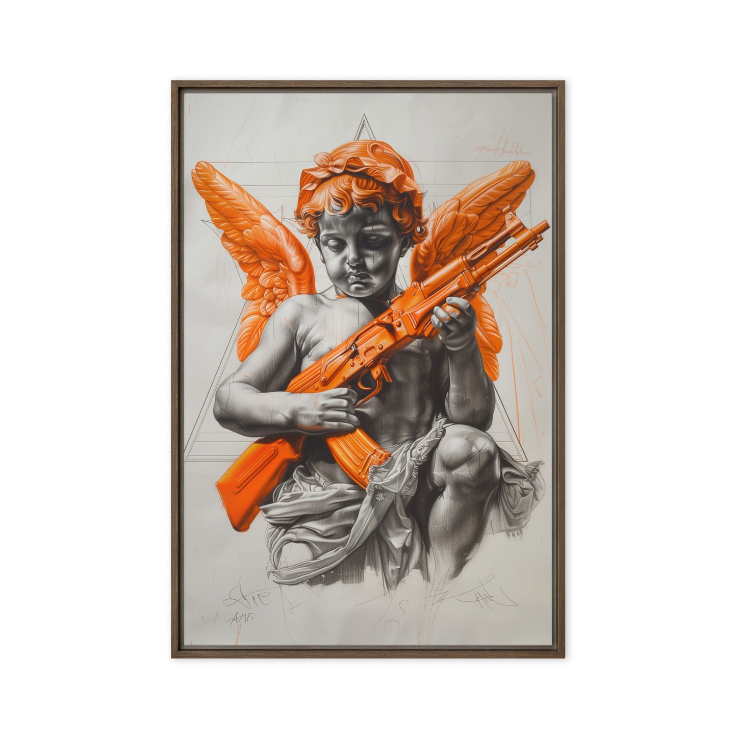 Angel Holding an AK47 Surreal Art Framed Canvas
