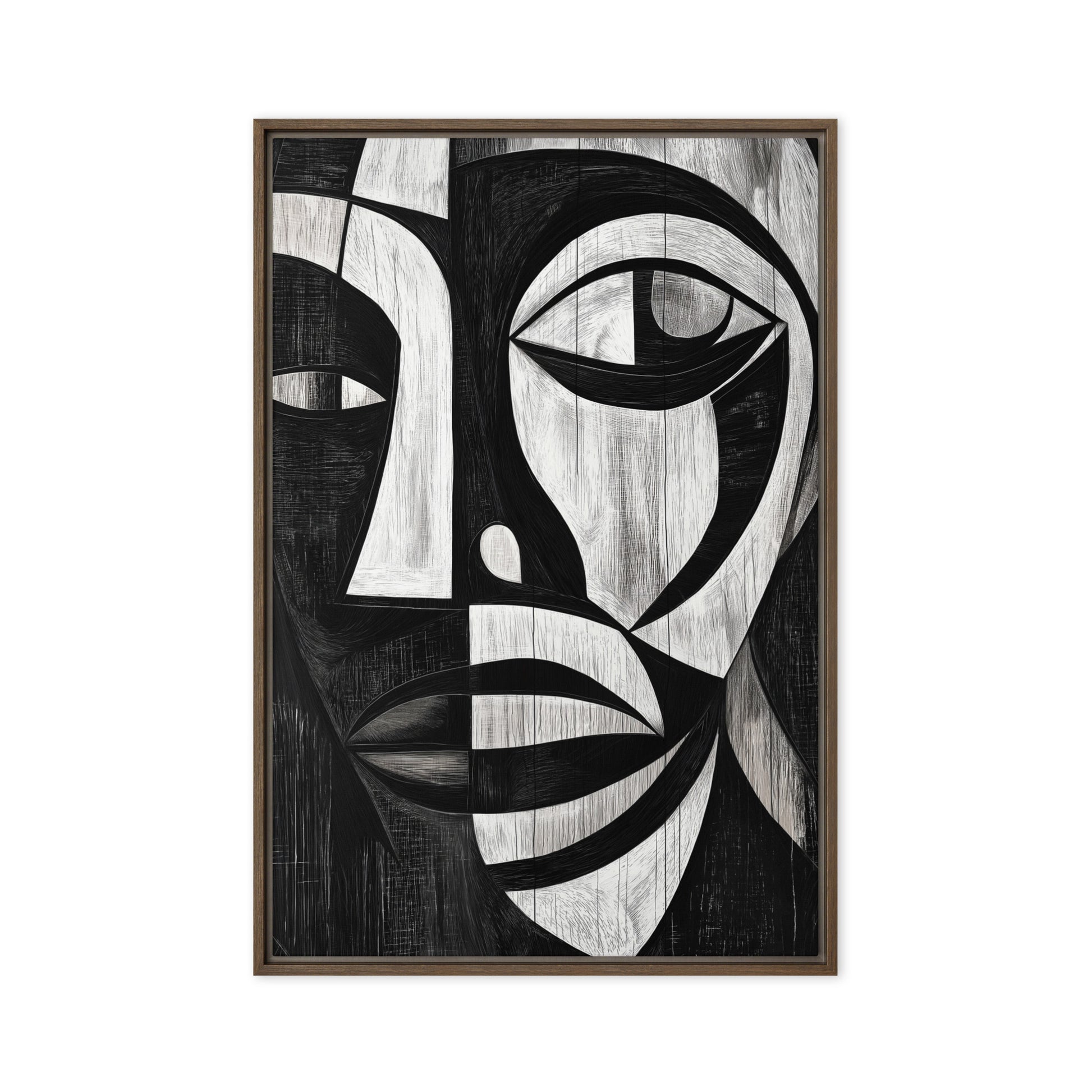 African Abstract Art Black and White Framed Canvas