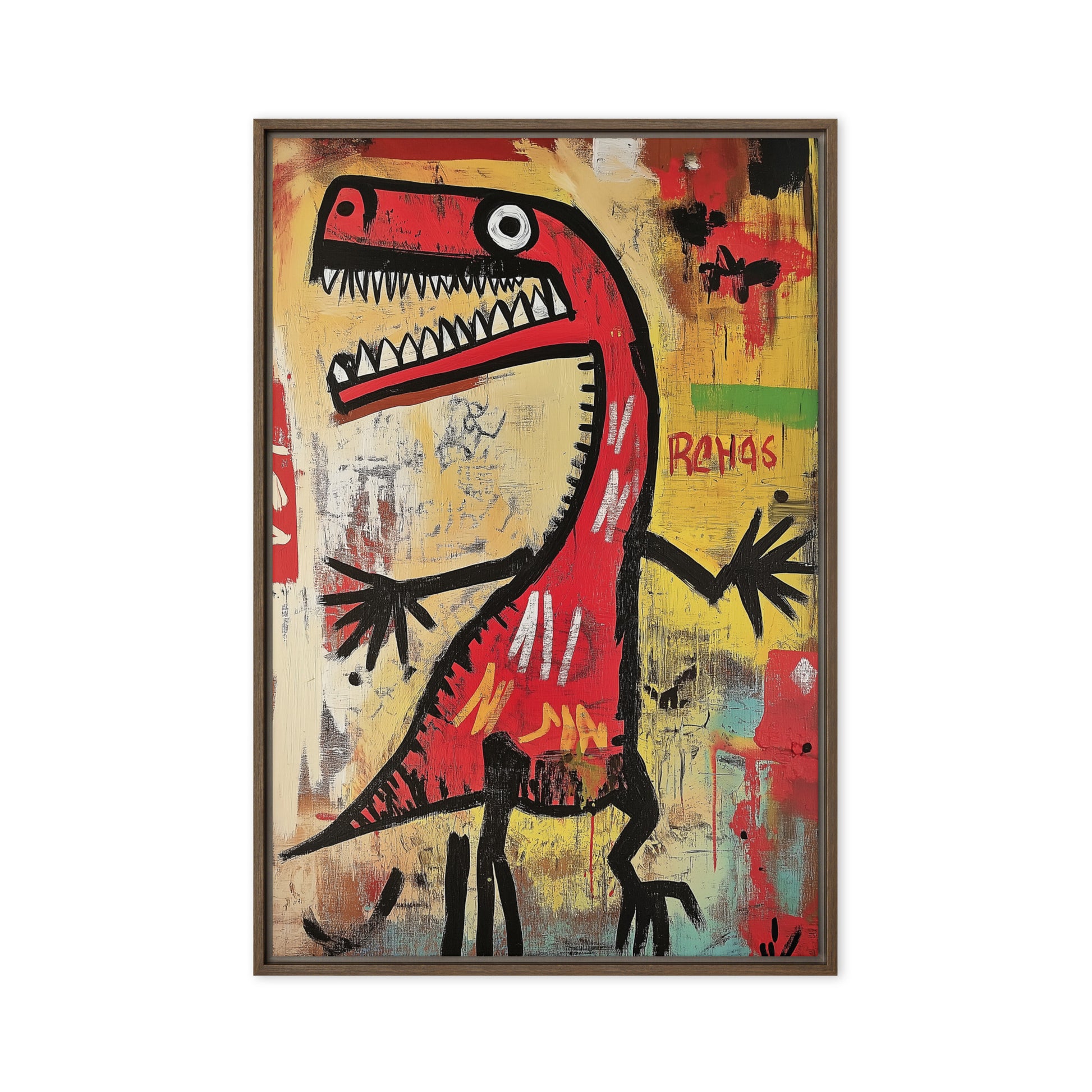 Dinosaur Basquiat Style Art Framed Canvas
