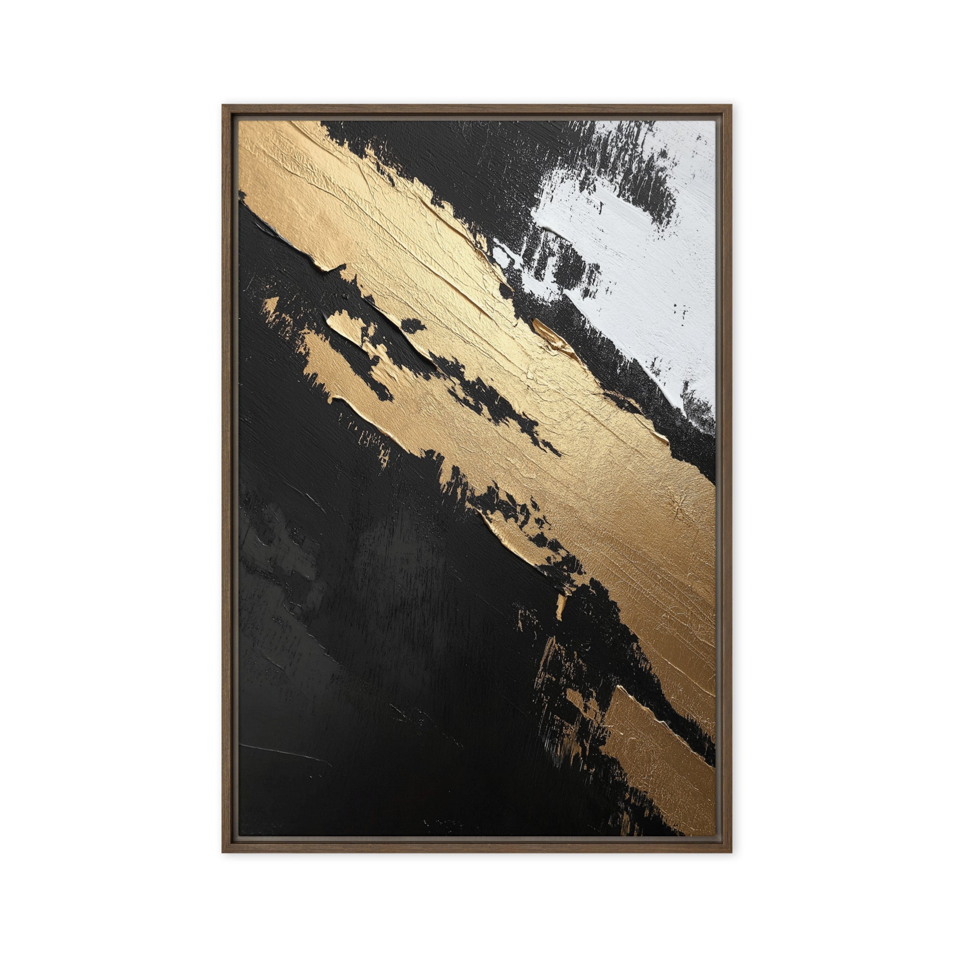 Black Gold White Abstract Art Framed Canvas