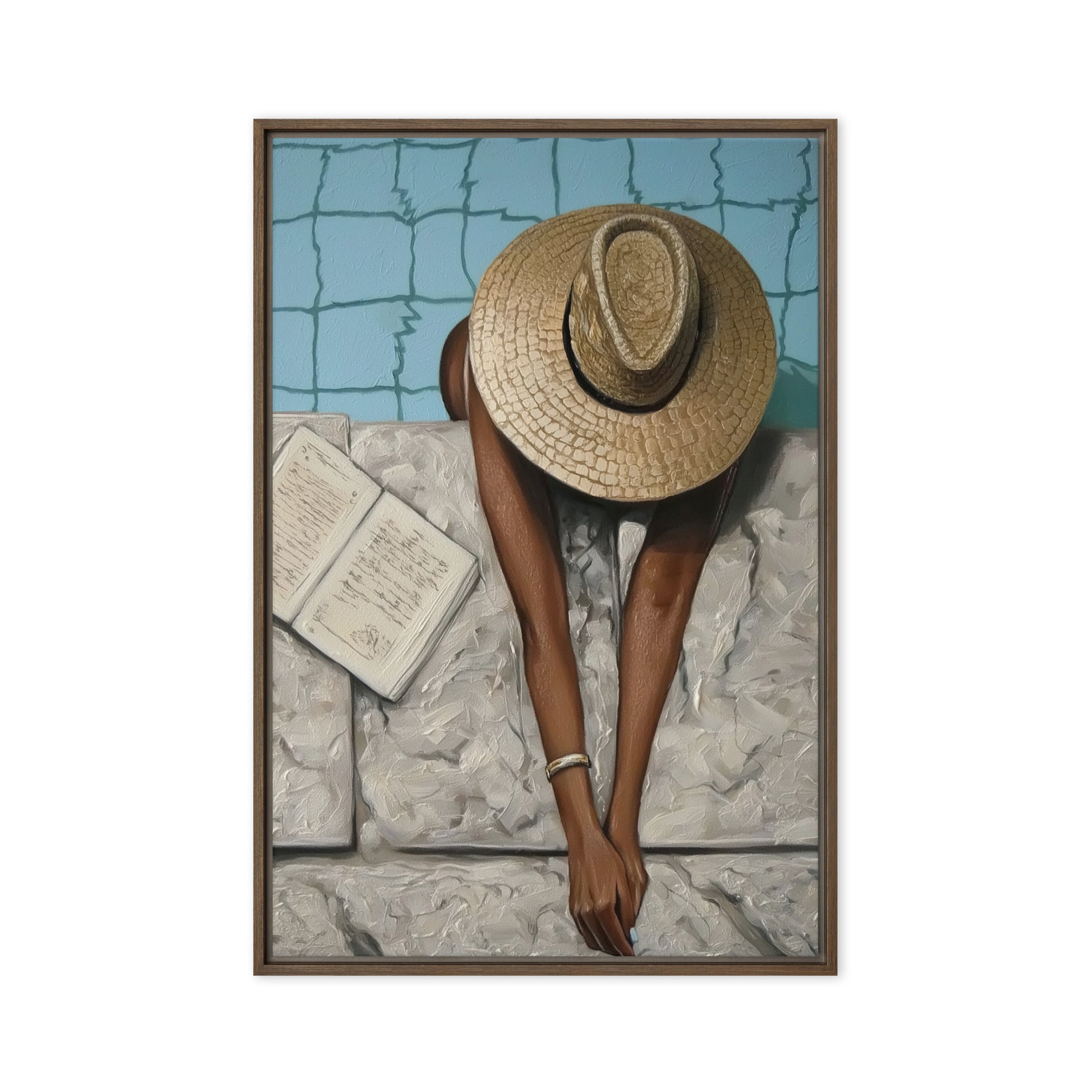 Poolside Woman Art Framed Canvas - PaintFu