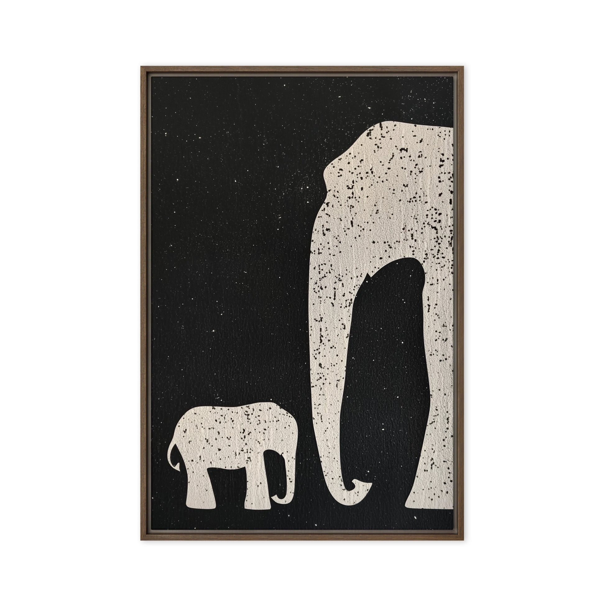 Elephant & Cub Minimalist Art Framed Canvas