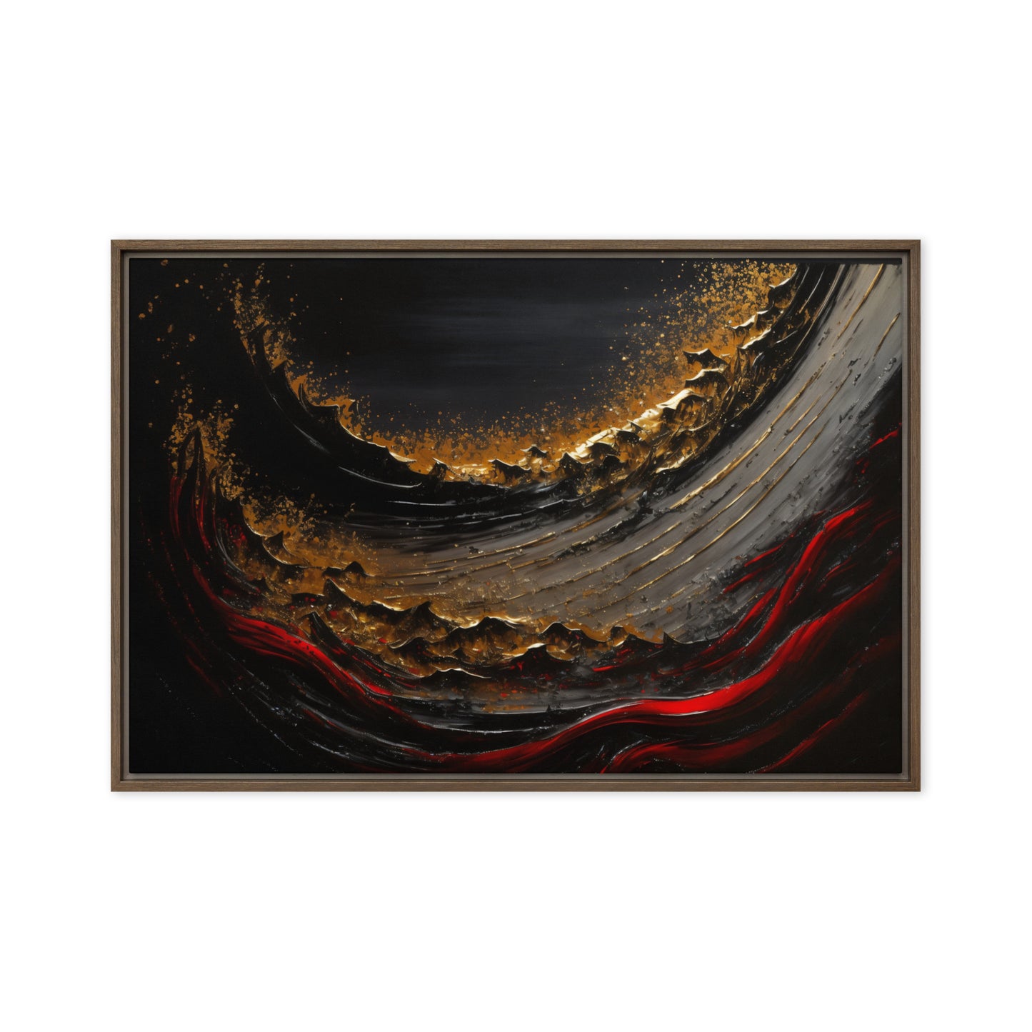 Wave Crimson Red Gold Black Luxury Art Framed Canvas