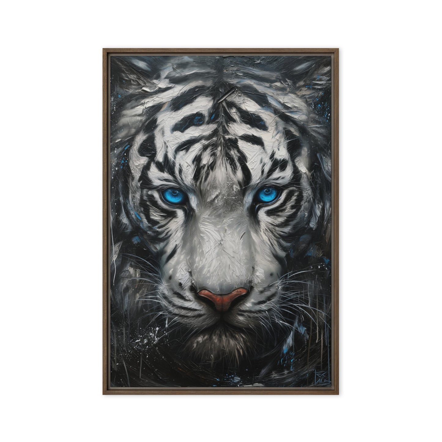 Blue Eyed Tiger Fraemd Canvas