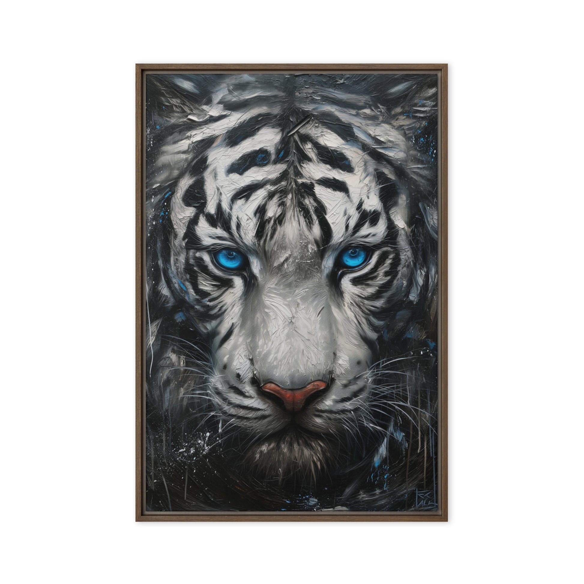 Blue Eyed Tiger Fraemd Canvas