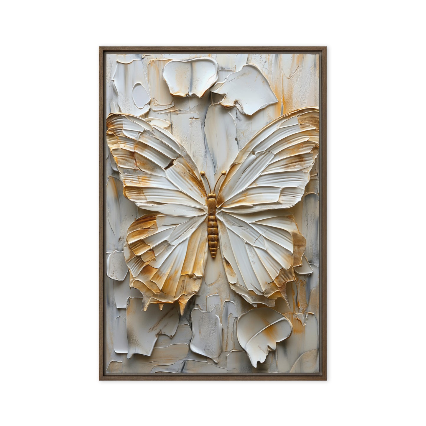 Butterfly White & Gold Modern Art Framed Canvas