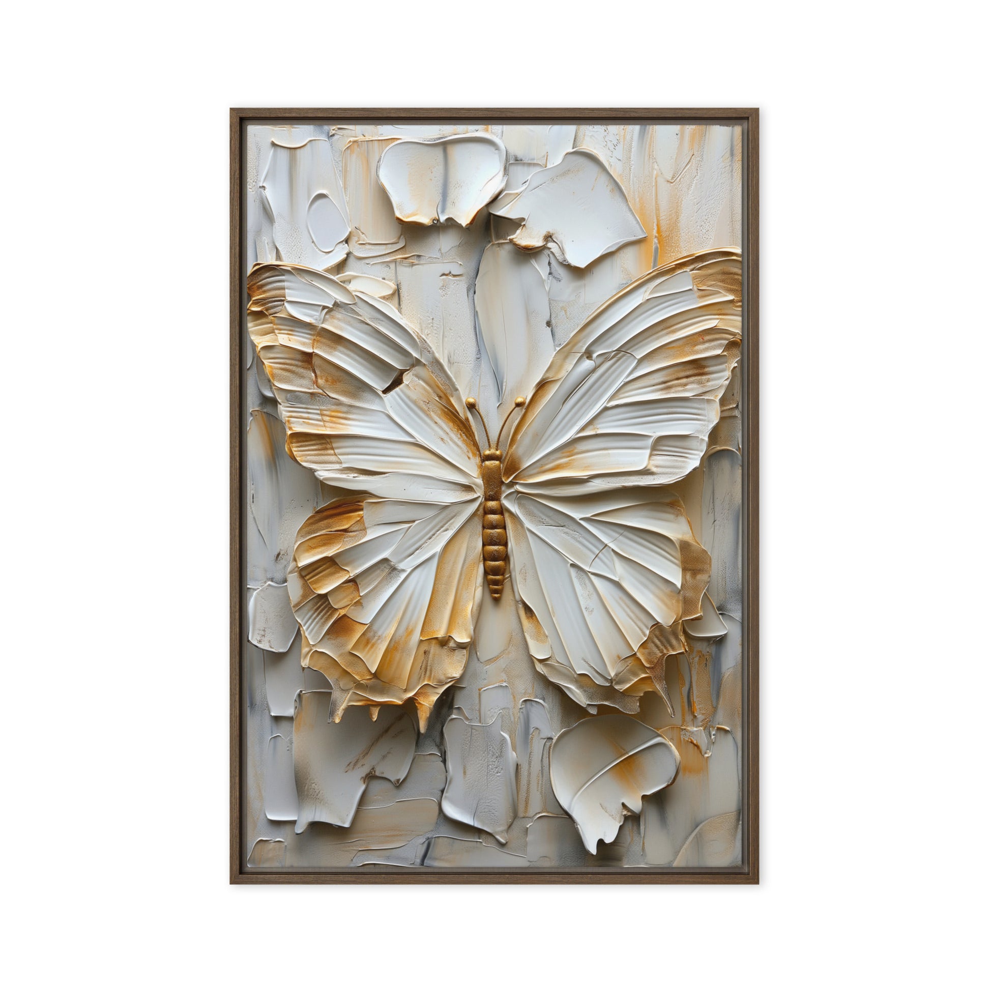 Butterfly White & Gold Modern Art Framed Canvas