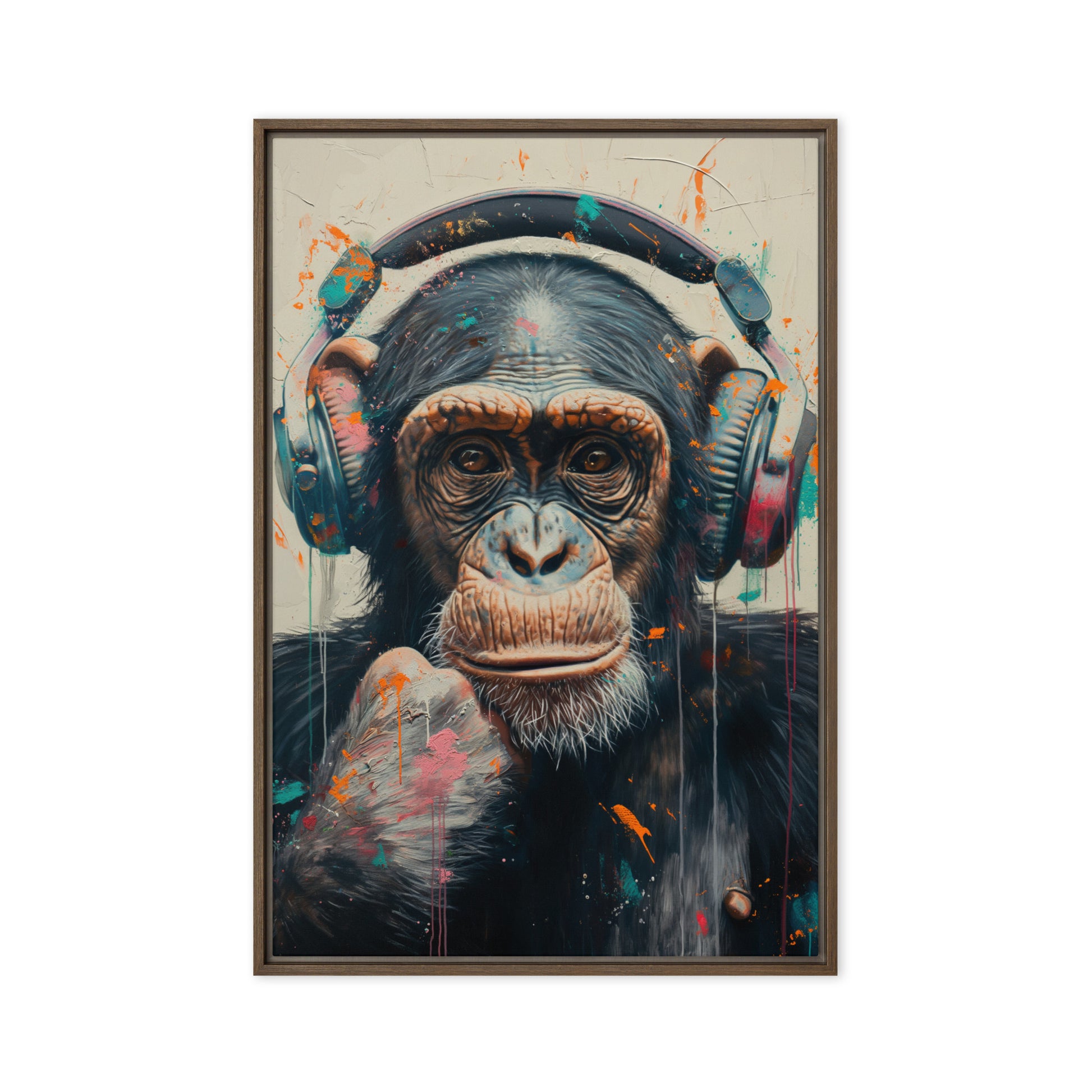DJ Monkey Trendy Art Framed Canvas