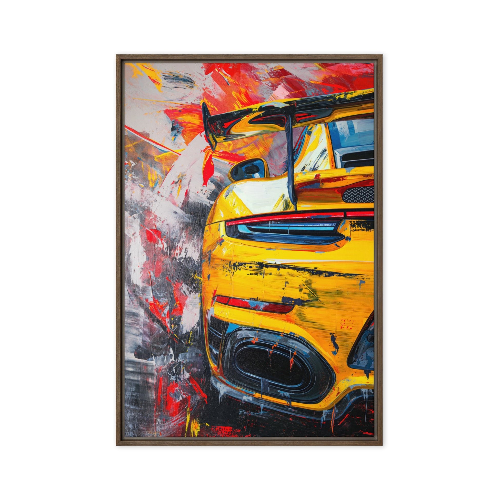 Yellow Sports Car Modern Art Framed Canvas