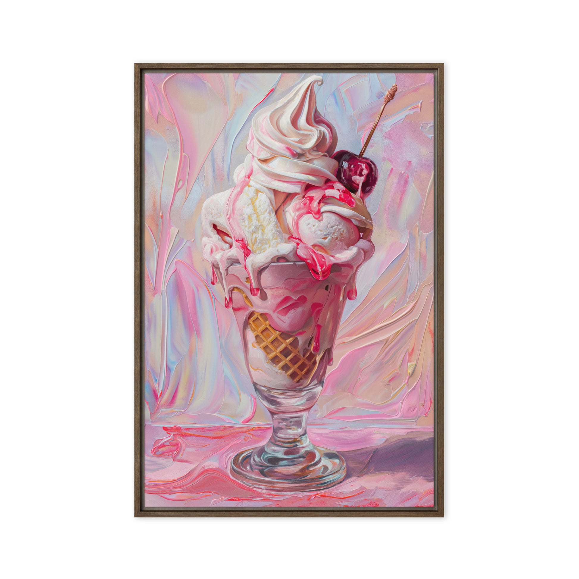 Delicious Pink Ice Cream Framed Canvas