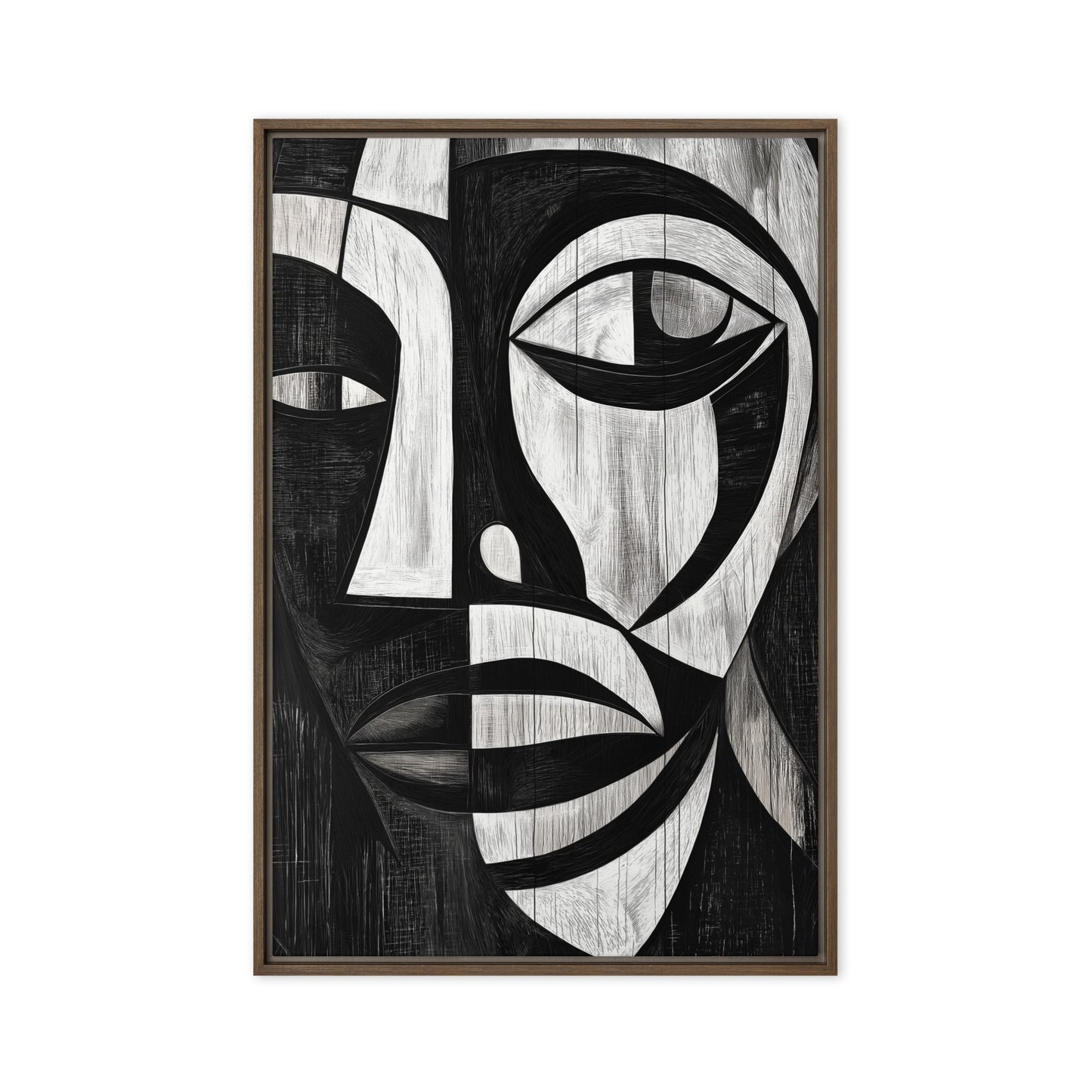 African Abstract Art Black and White Framed Canvas