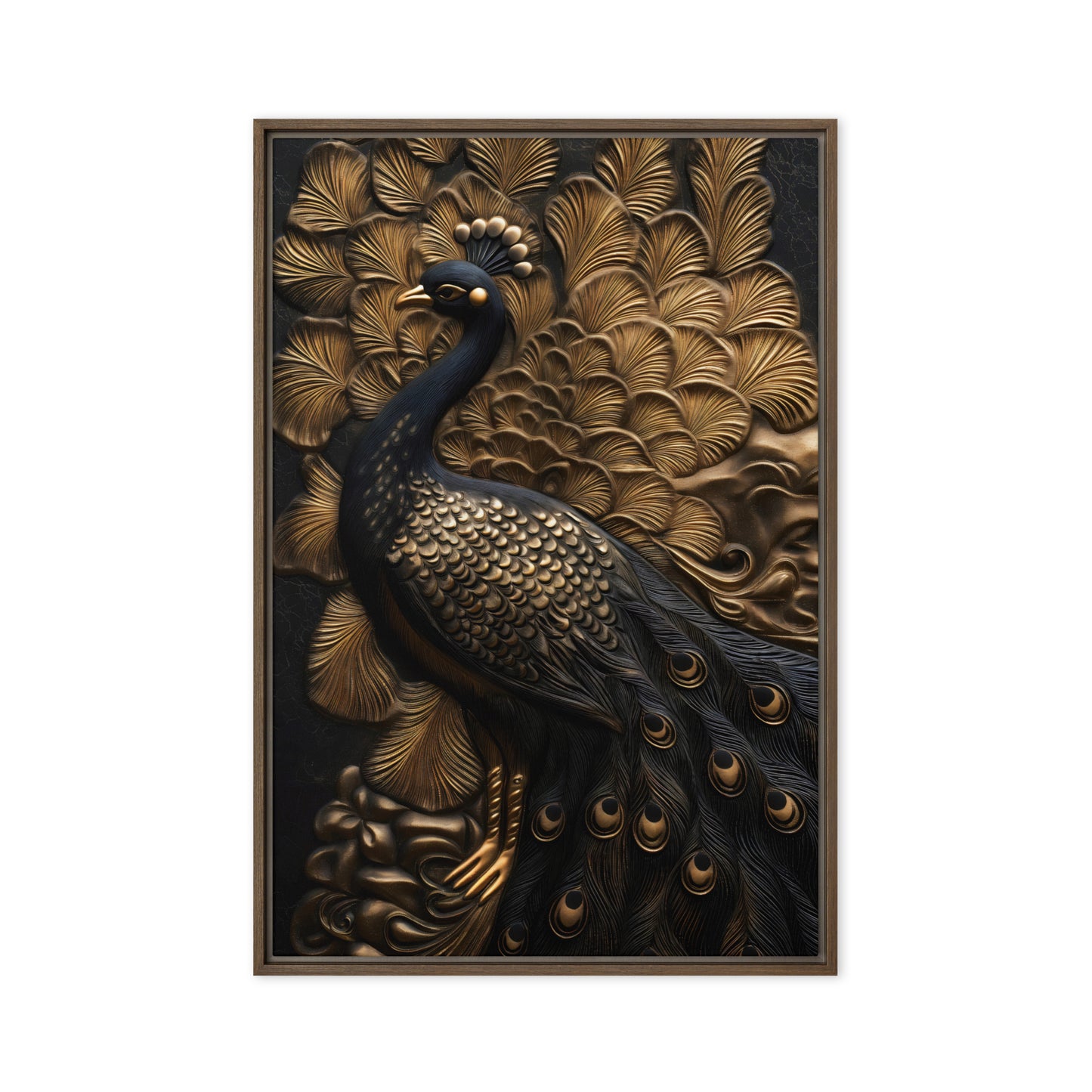 Majestic Peacock Wall Art Framed Canvas