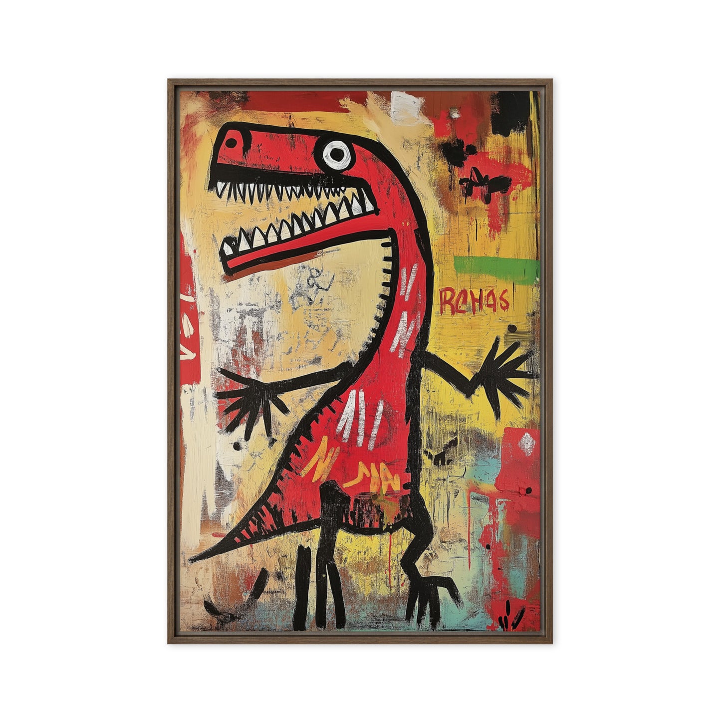 Dinosaur Basquiat Style Art Framed Canvas