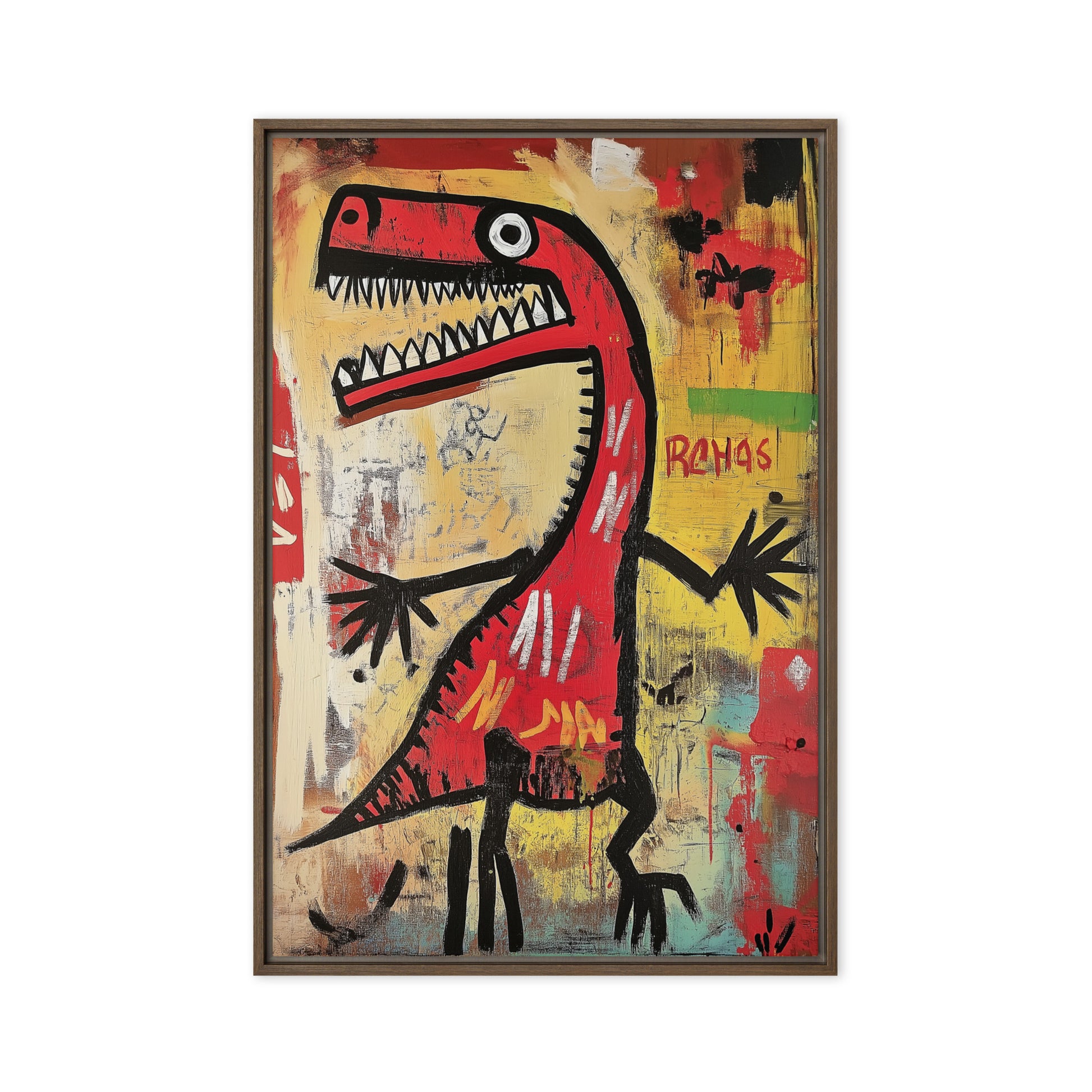 Dinosaur Basquiat Style Art Framed Canvas