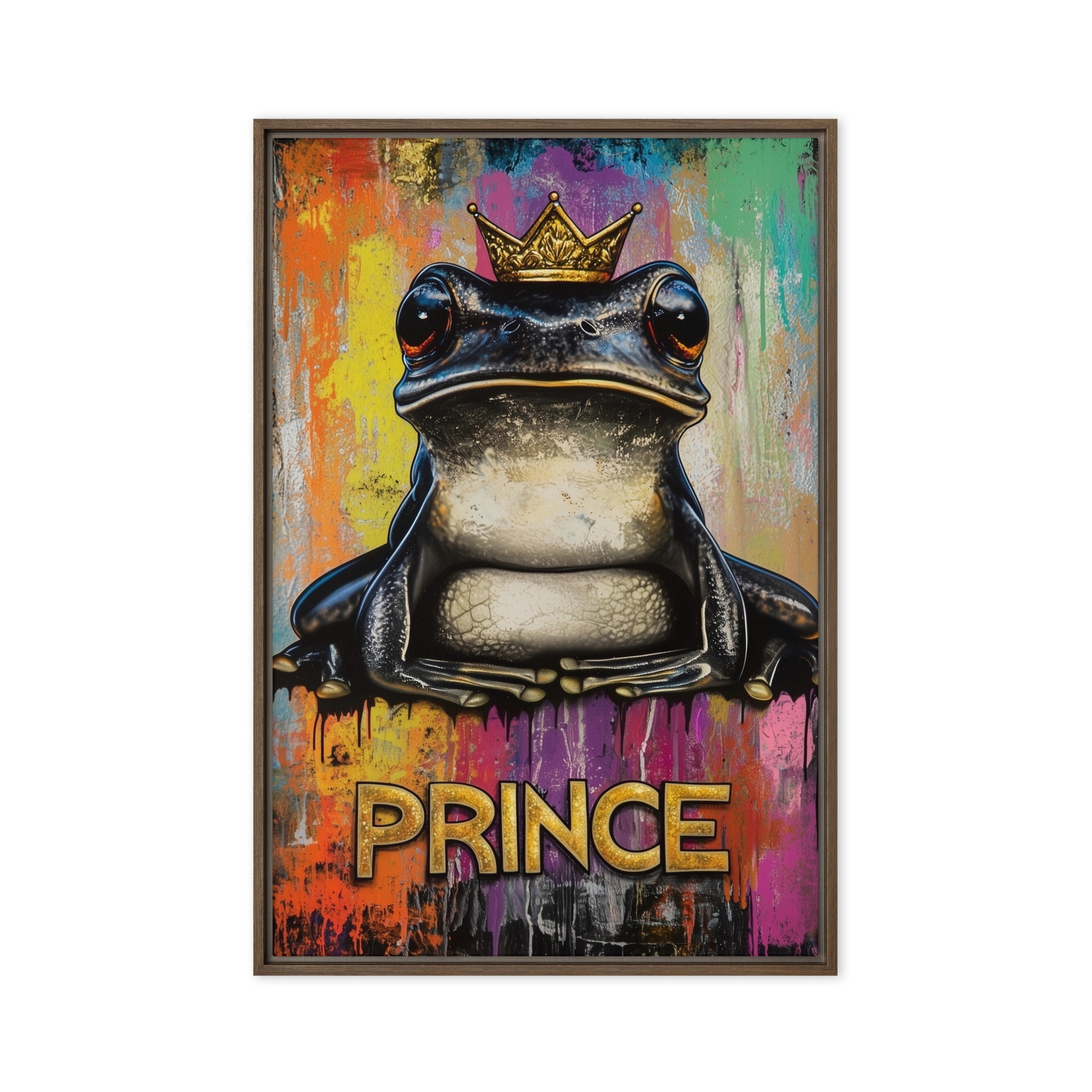Frog Prince Graffiti Art Framed Canvas
