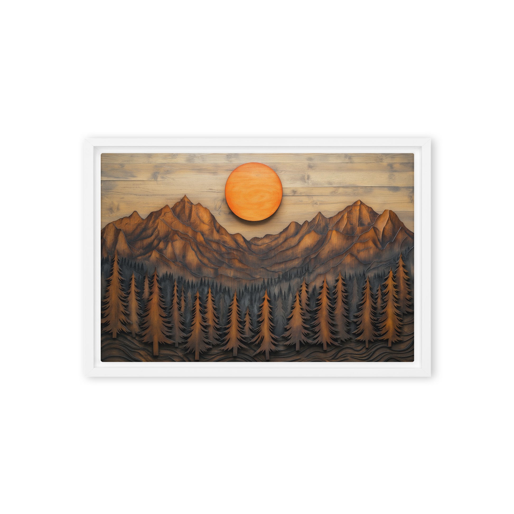Landscape Wood Art Framed Canvas