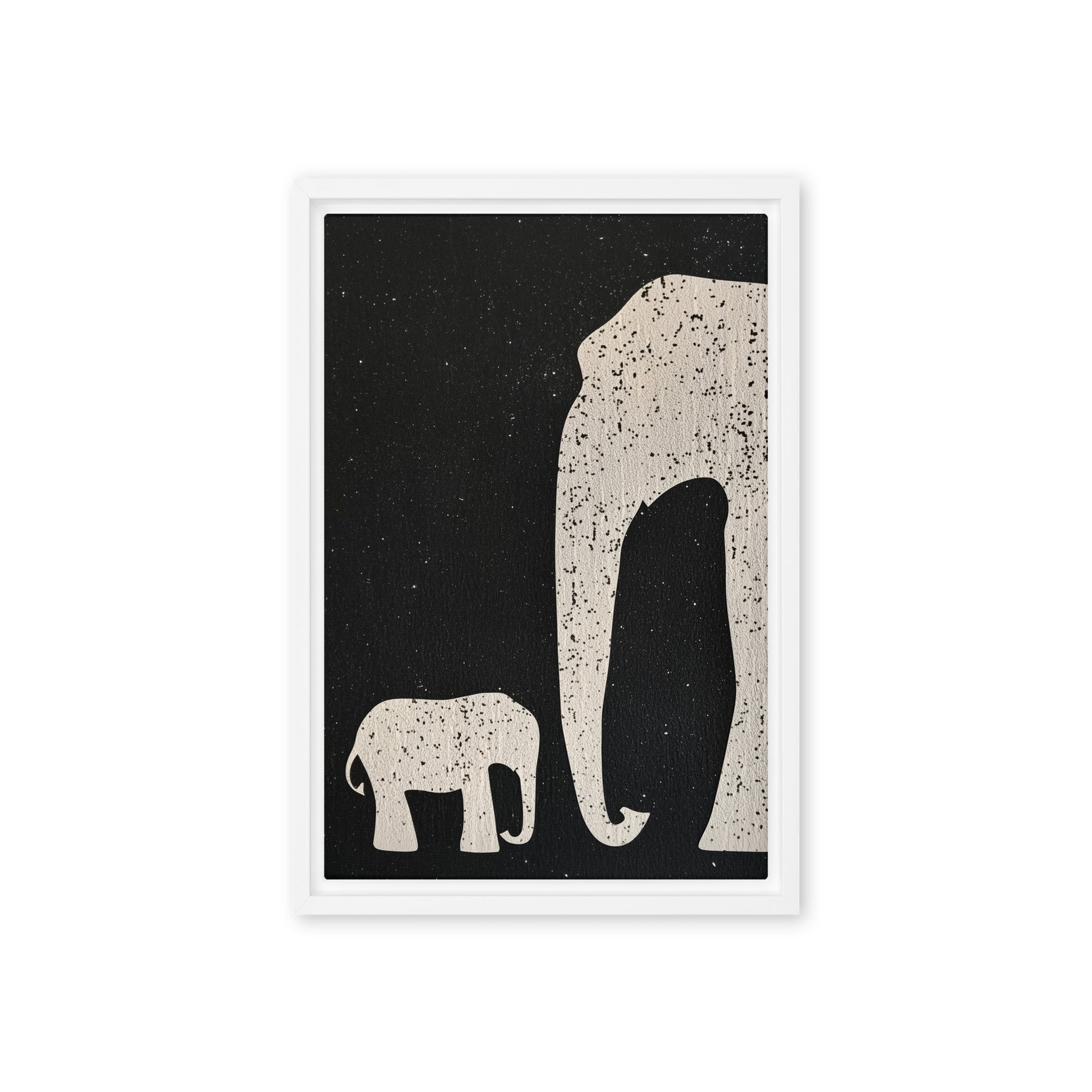 Elephant & Cub Minimalist Art Framed Canvas