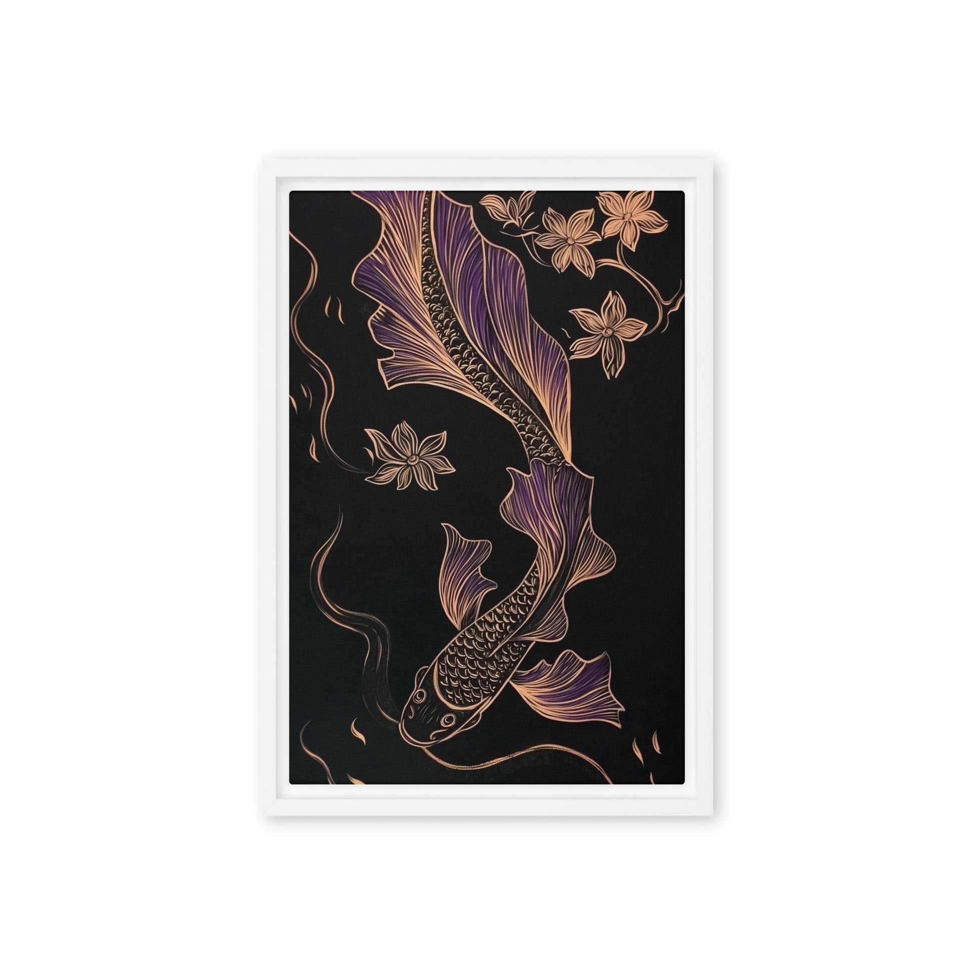 Koi Fish Line Art Framed Canvas