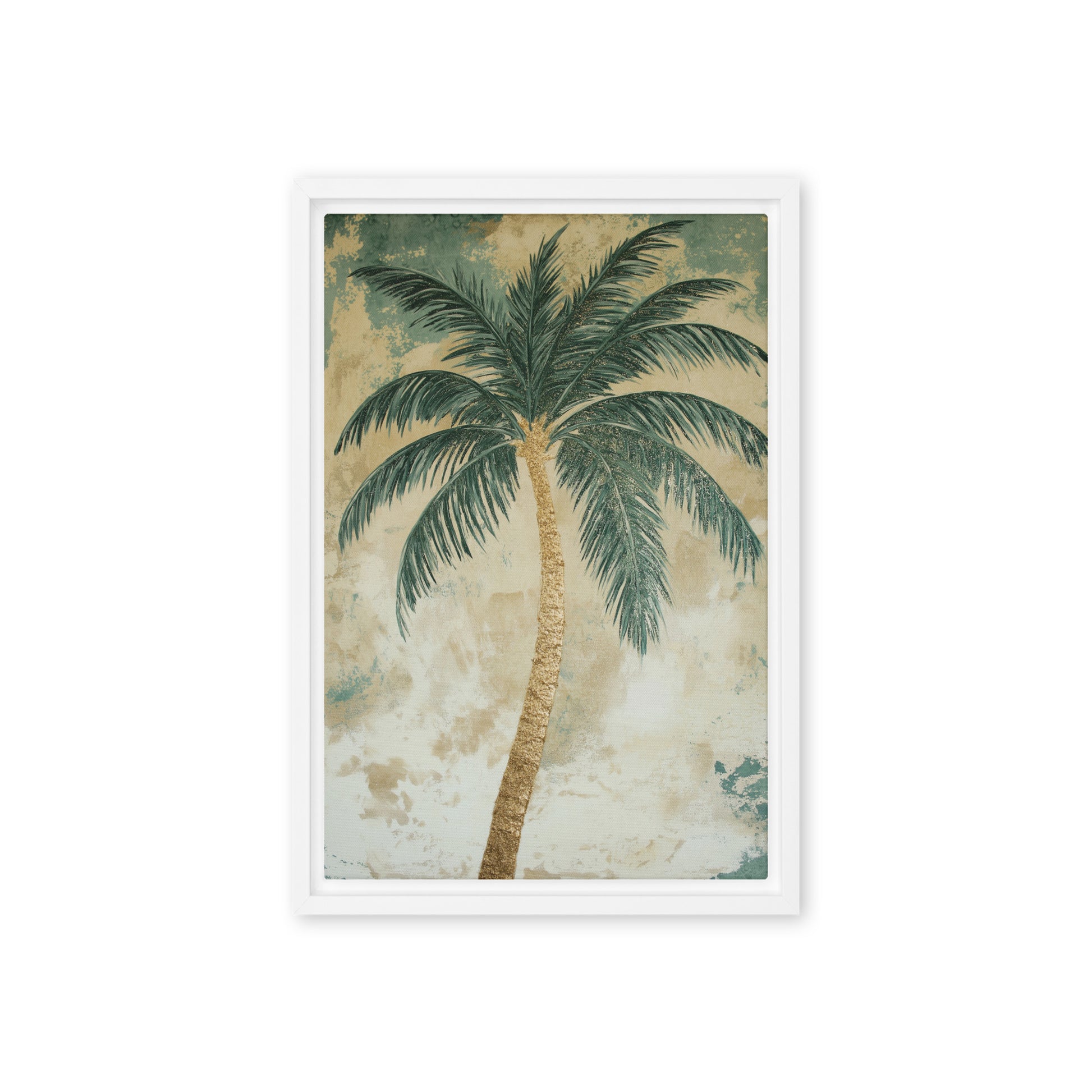 Palm Tree Beach Art Framed Canvas