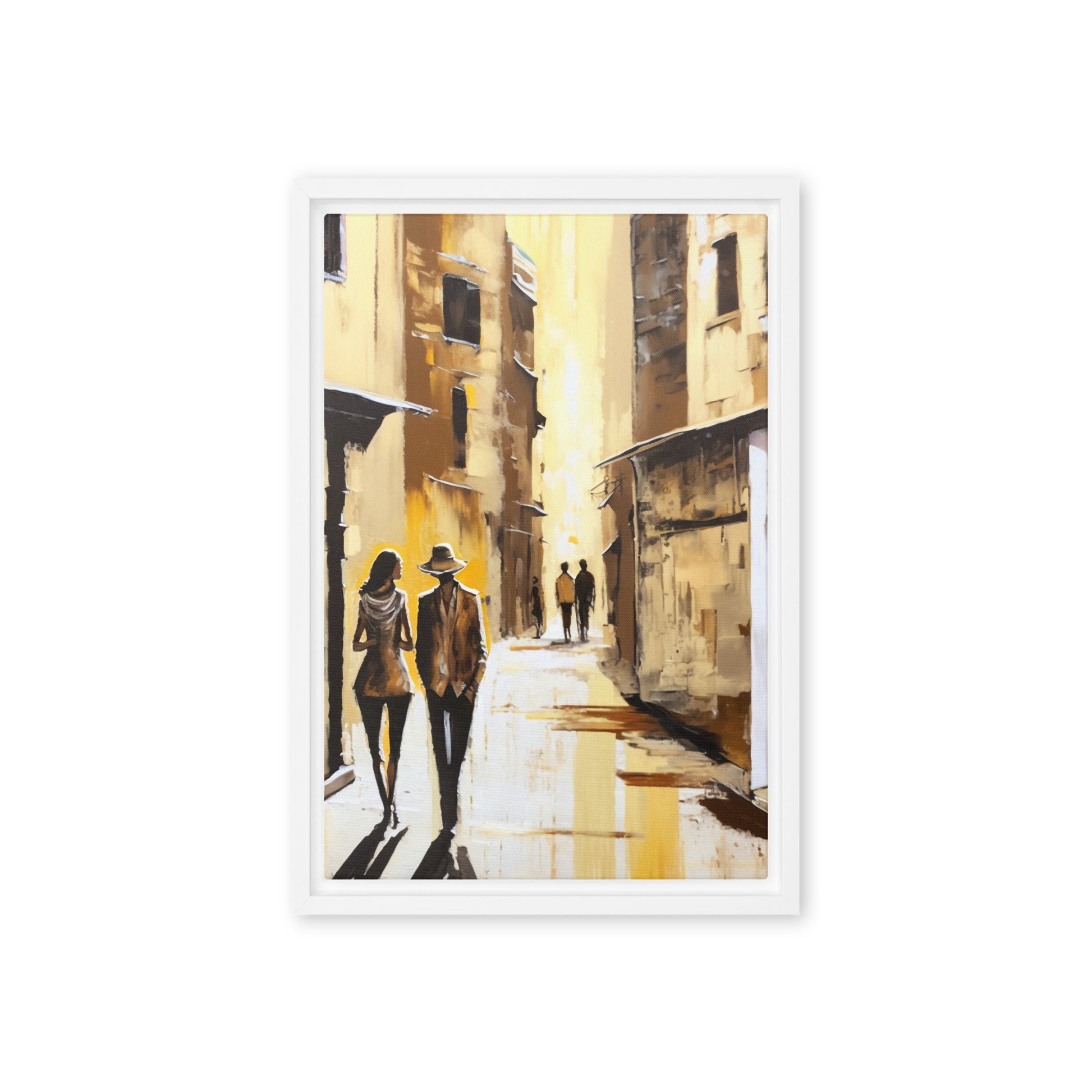 Couple In Love Yellow City Abstract Art Framed Canvas