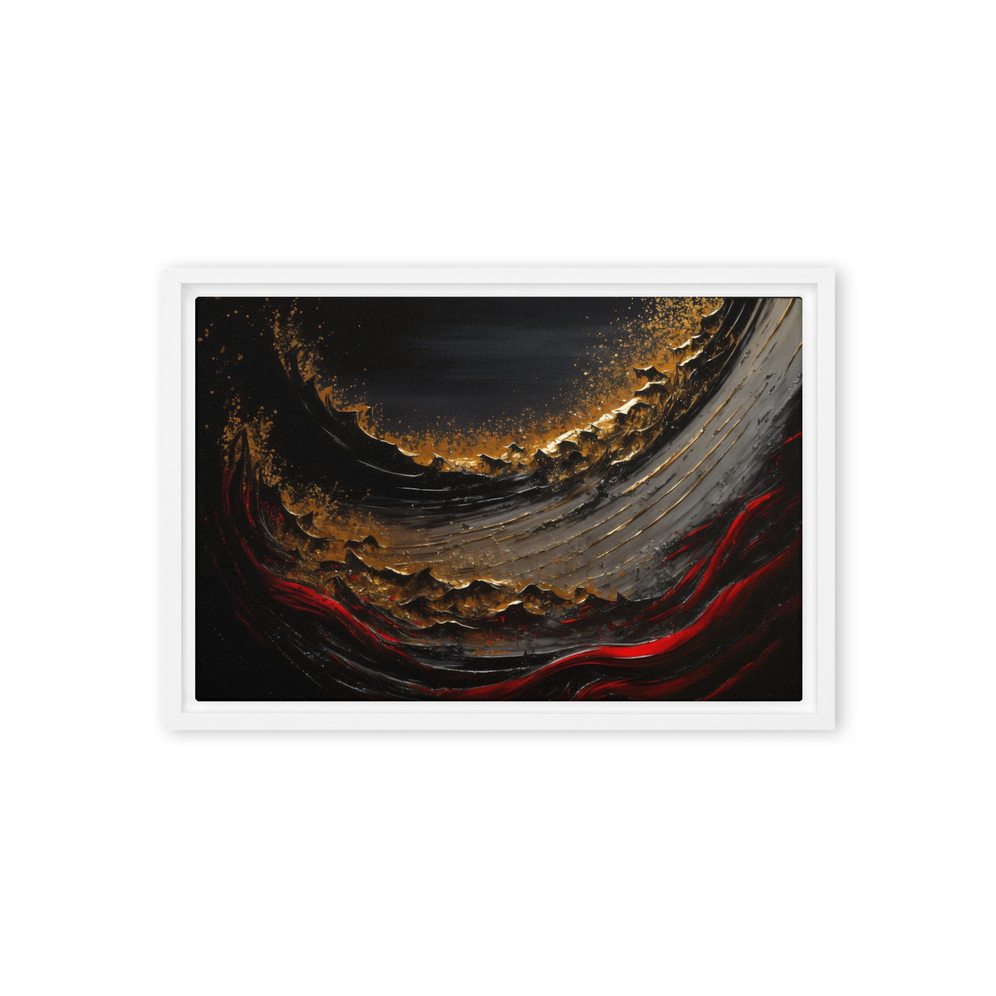 Wave Crimson Red Gold Black Luxury Art Framed Canvas