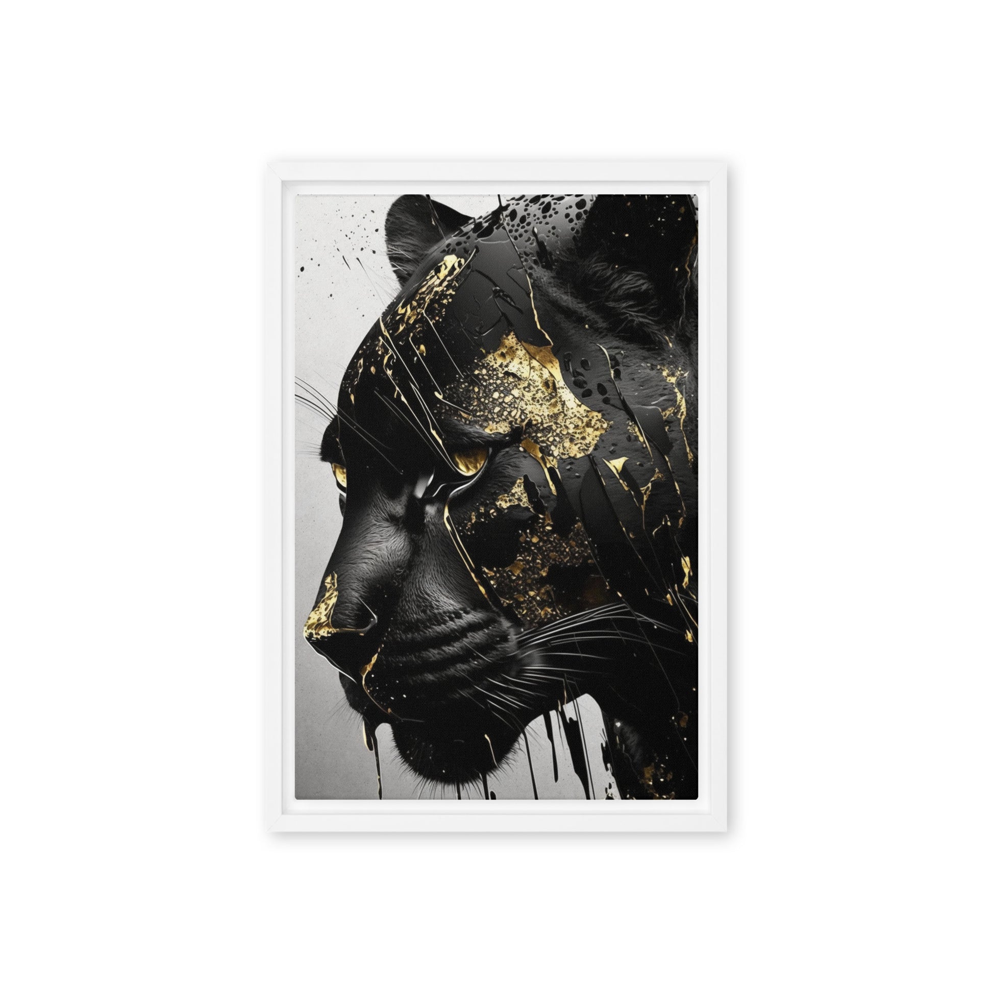 Black Panther In Gold Framed Canvas