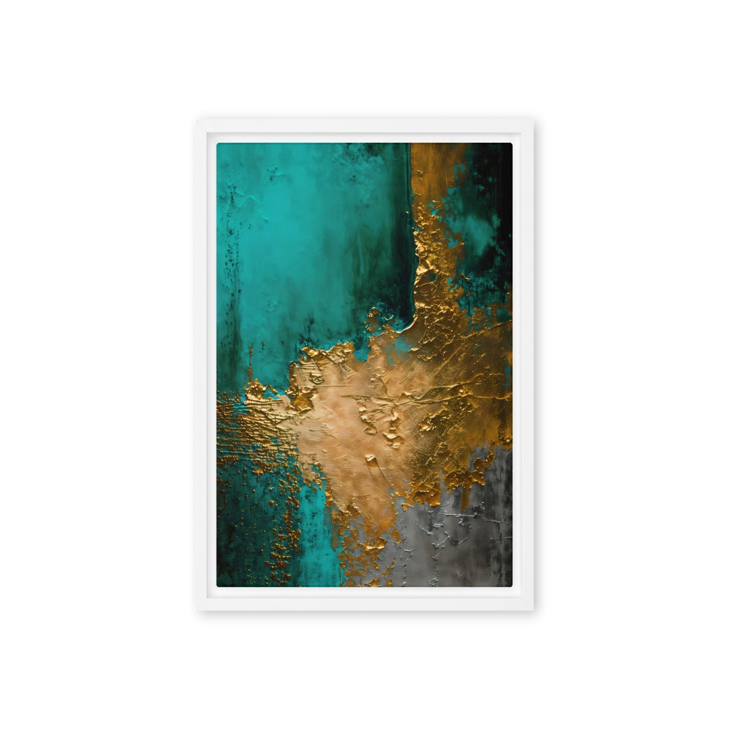 Teal Gold Modern Art Framed Canvas