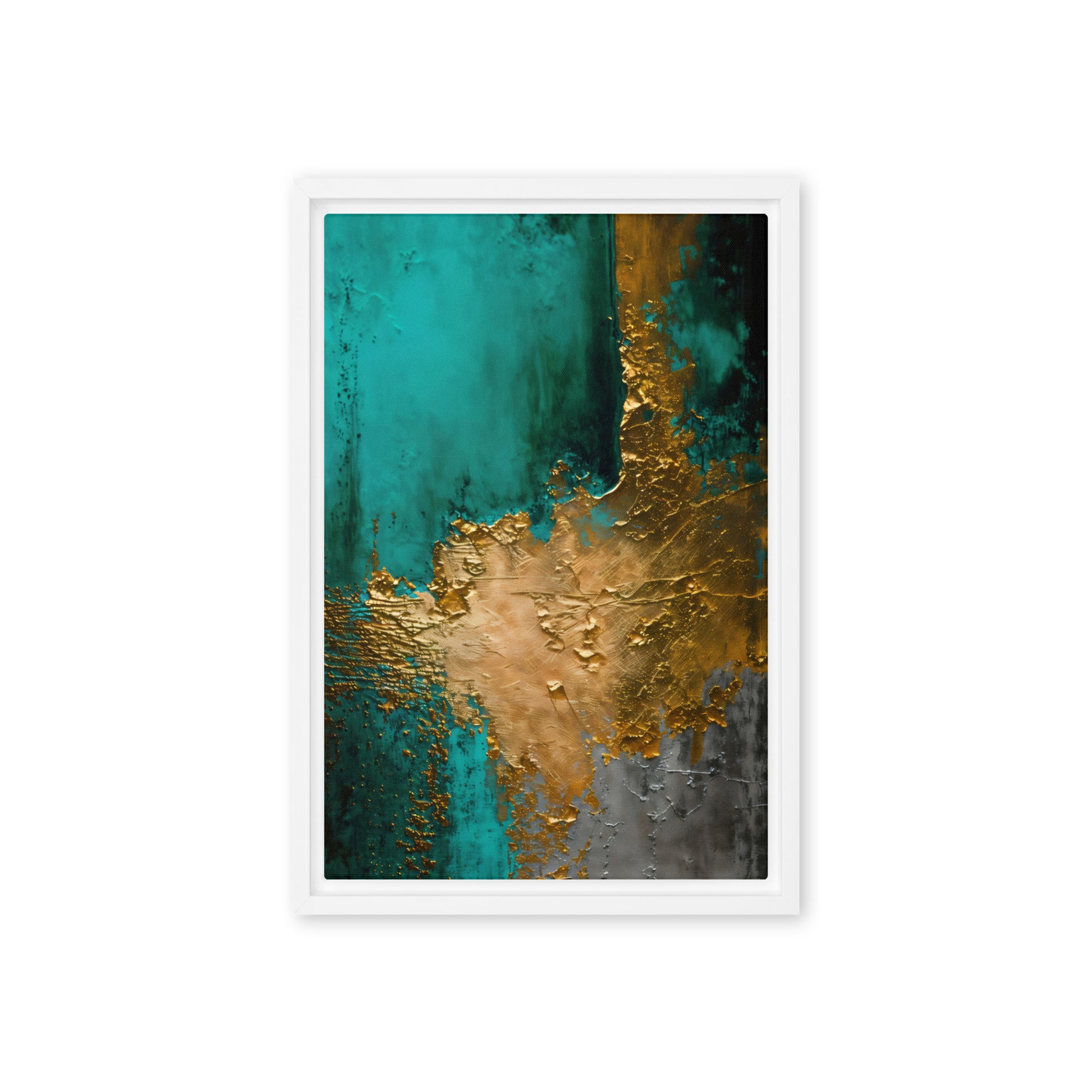 Teal Gold Modern Art Framed Canvas