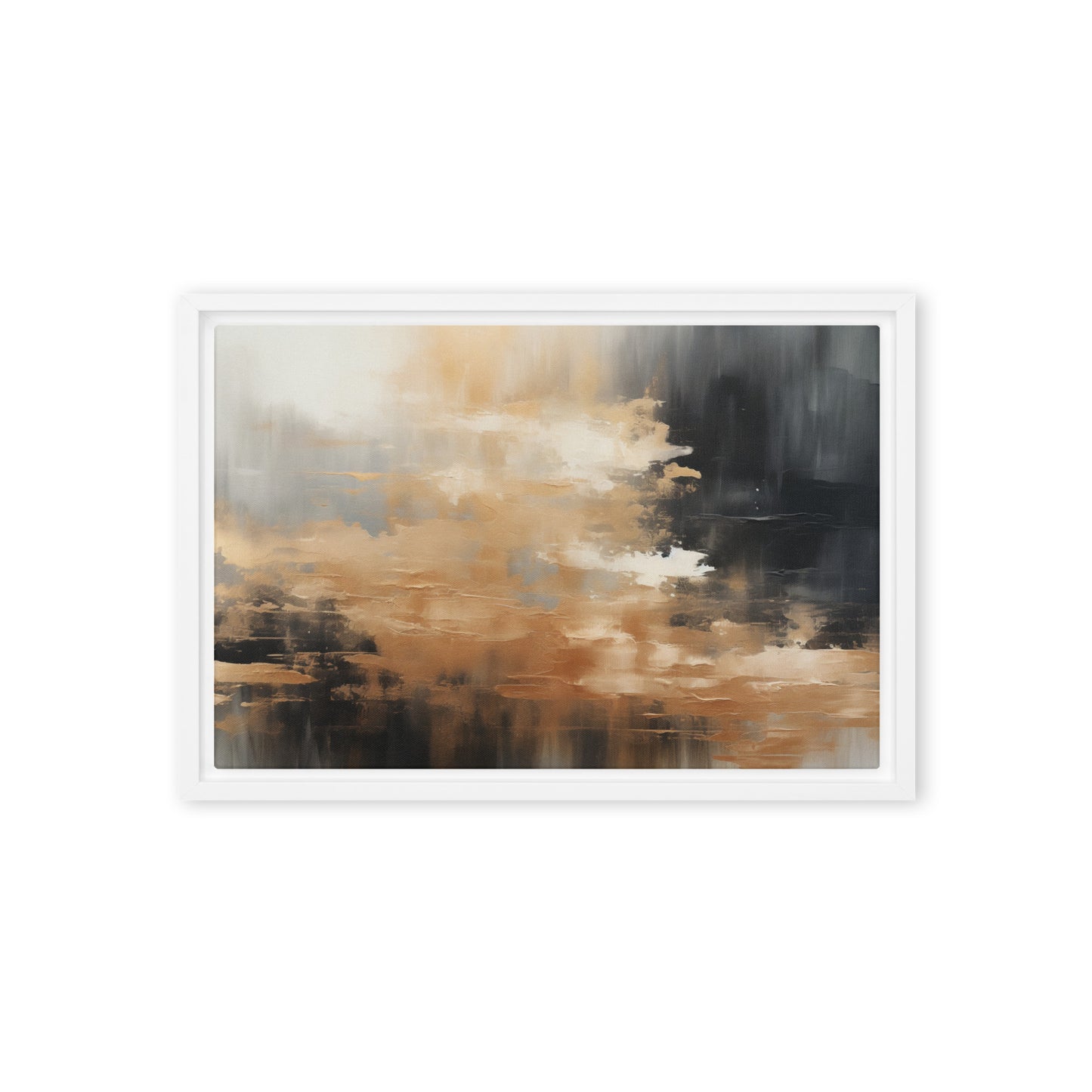 Gold Black Grey Modern Art Framed Canvas