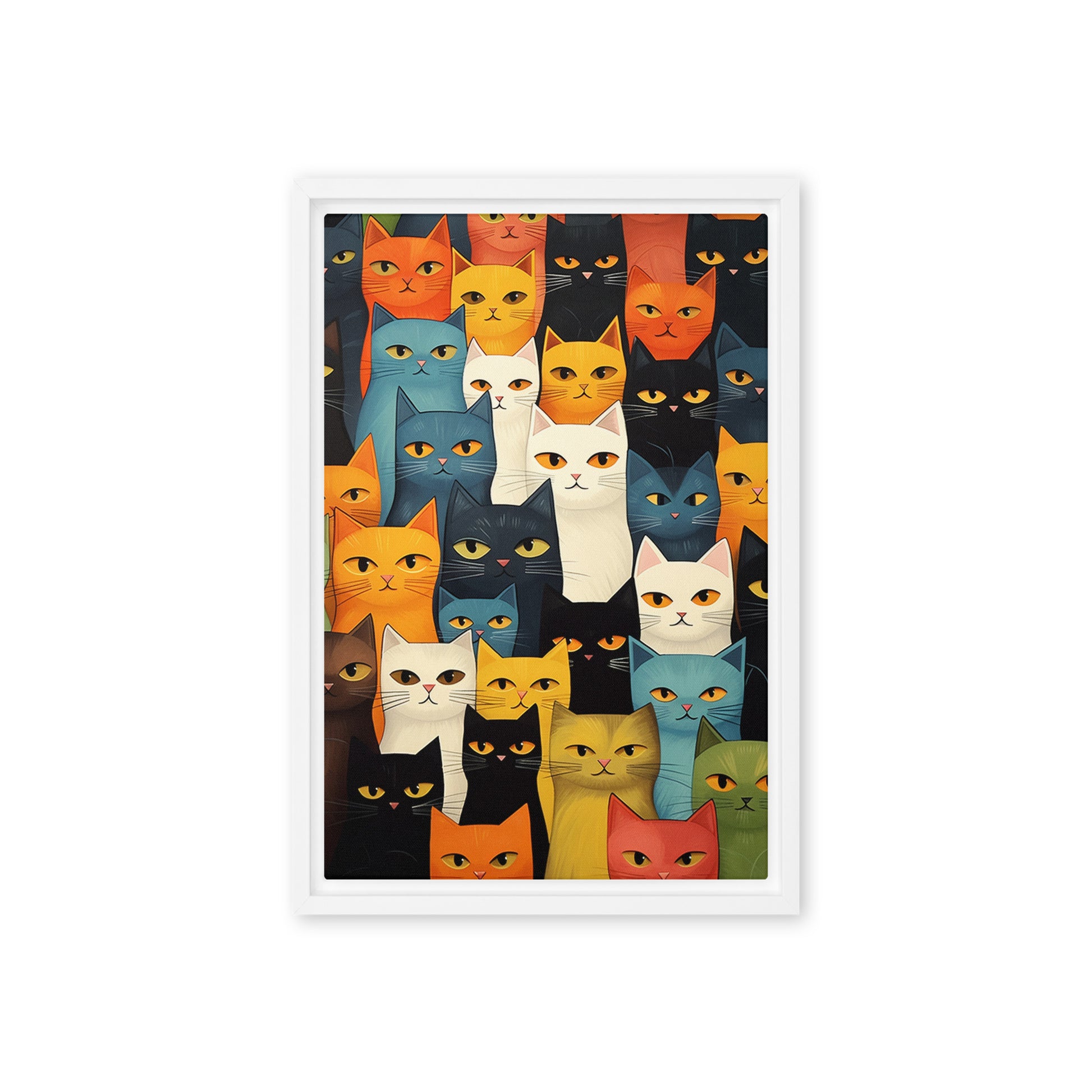 Cats Colorful Collage Famed Canvas