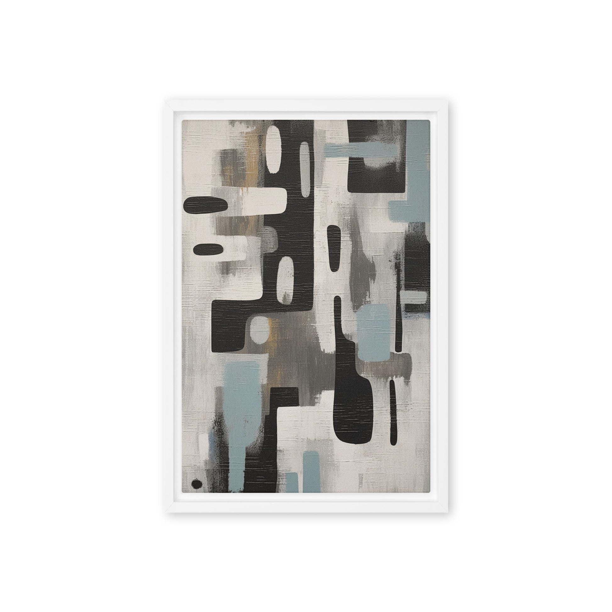 Grey Black Blue Modern Art Framed Canvas