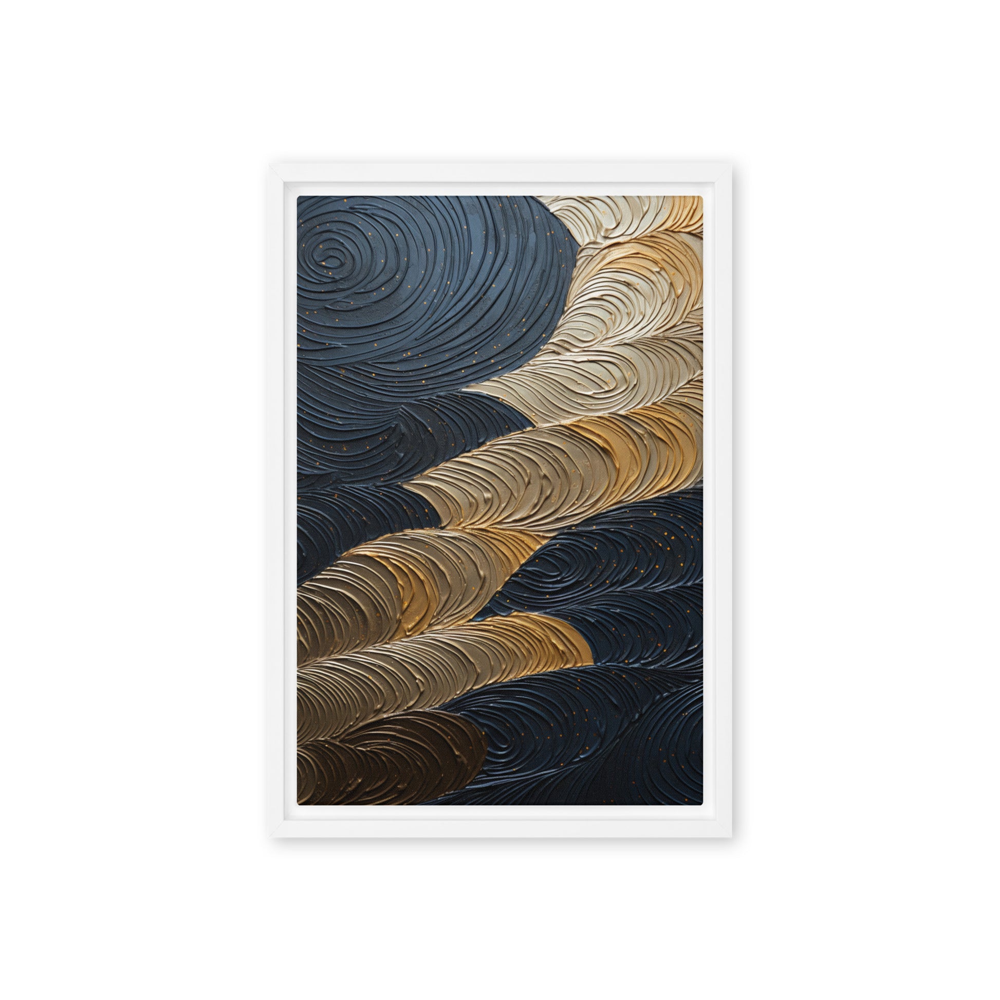 Dark Navy Gold Circles Impasto Art Framed Canvas