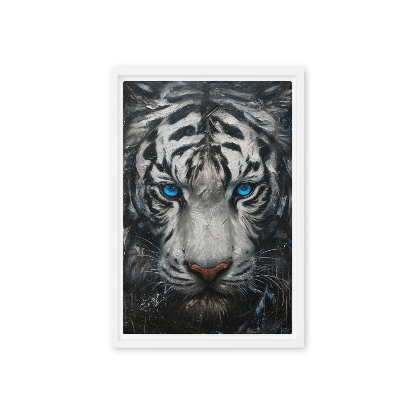 Blue Eyed Tiger Fraemd Canvas