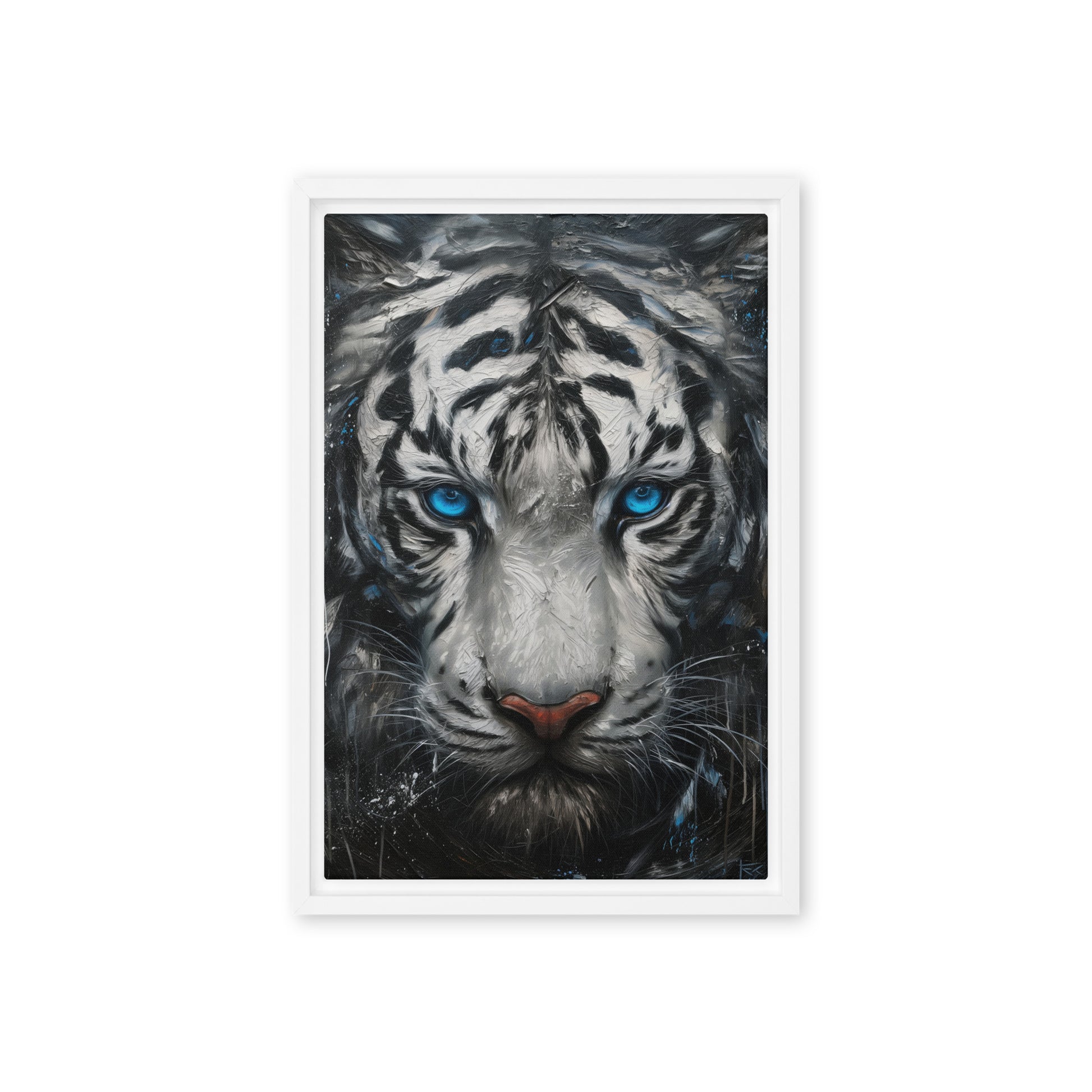 Blue Eyed Tiger Fraemd Canvas