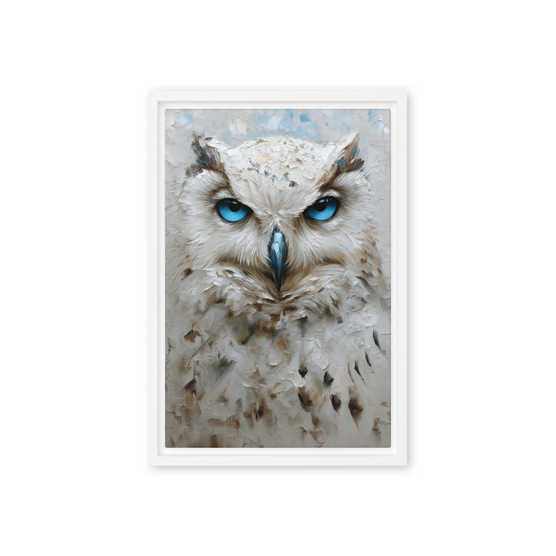 Blue Eyed White Owl Modern Art Framed Canvas
