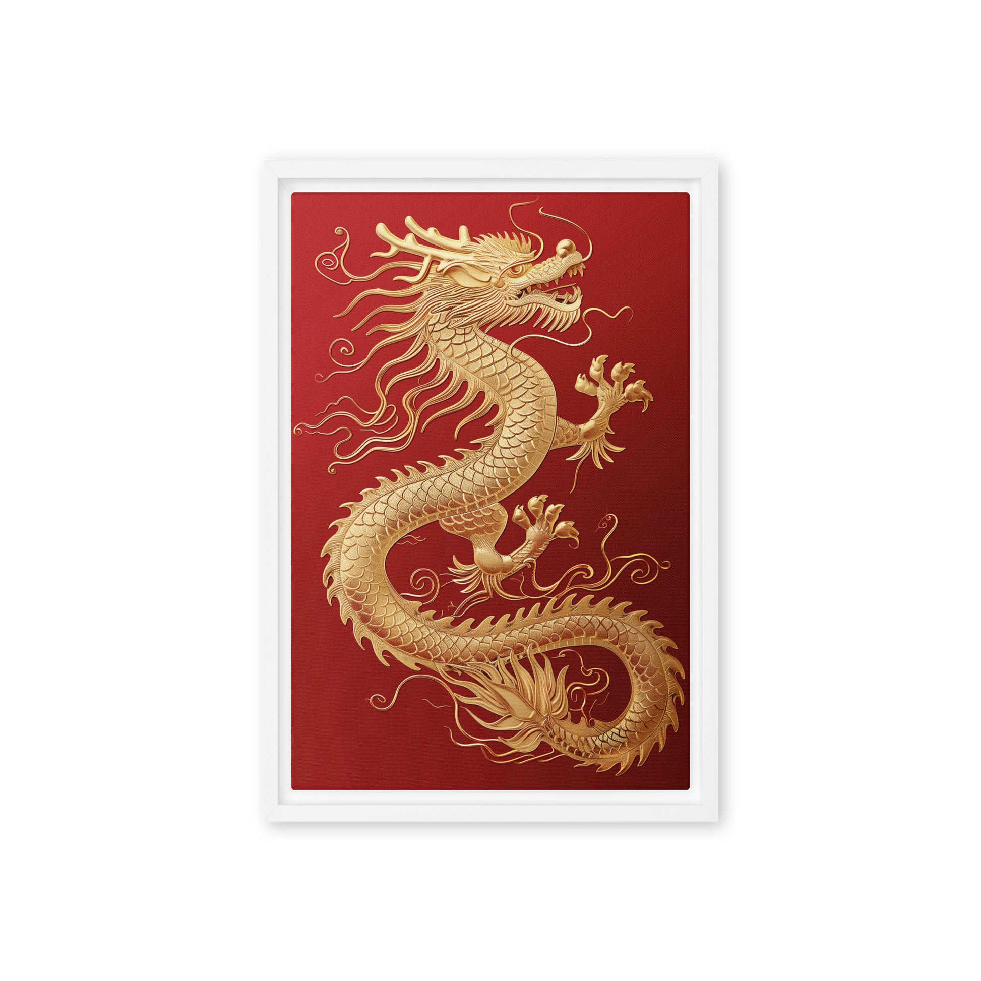 Golden Dragon Chinese Art Framed Canvas