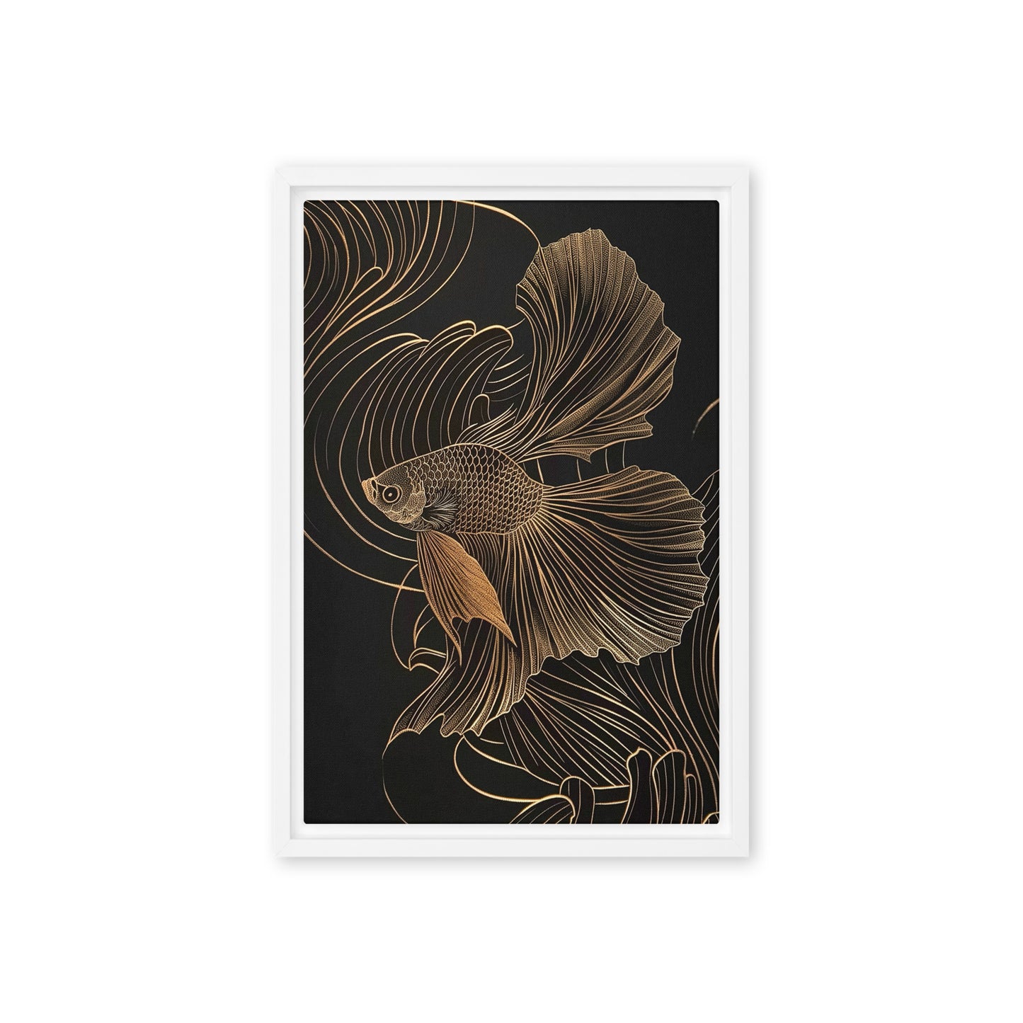 Gold Fish Line Art Framed Canvas